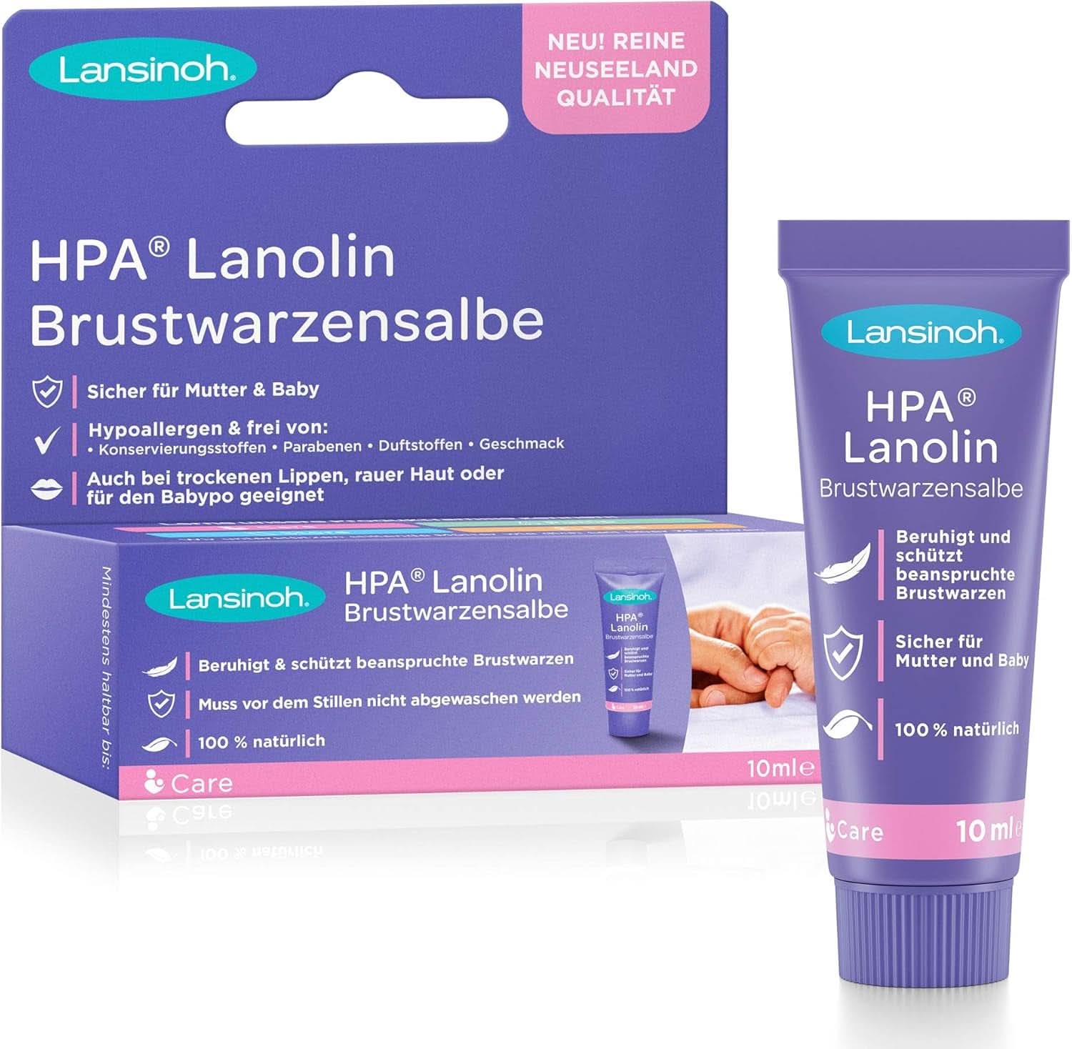 Lansinoh HPA Lanolin Brustwarzensalbe, 10 ml - 100% Natürlich - Beruhigt & Schützt Beanspruchte Brustwarzen - Klimaneutral, 10940, Farblos Potraviny a doplňky pro kojení Bebe Naty Shop 10 ml (1 balení)