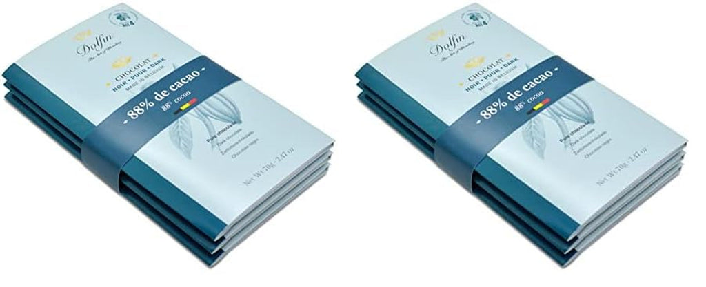 Dolfin Pachet de 3 ciocolată cu diverse arome - ciocolată artizanală belgiană, 210 g Bomboane de Ciocolata Naty Shop 210 G (2 seturi x 3 tablete) Cacao 88%