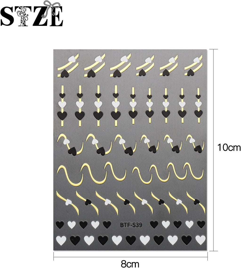 JMEOWIO Nagelsticker Herz Linien Blumen 9 Blatt Nail Art Sticker Selbstklebend Nagelaufkleber Bunte Dekoration Nageldesign Zubehör