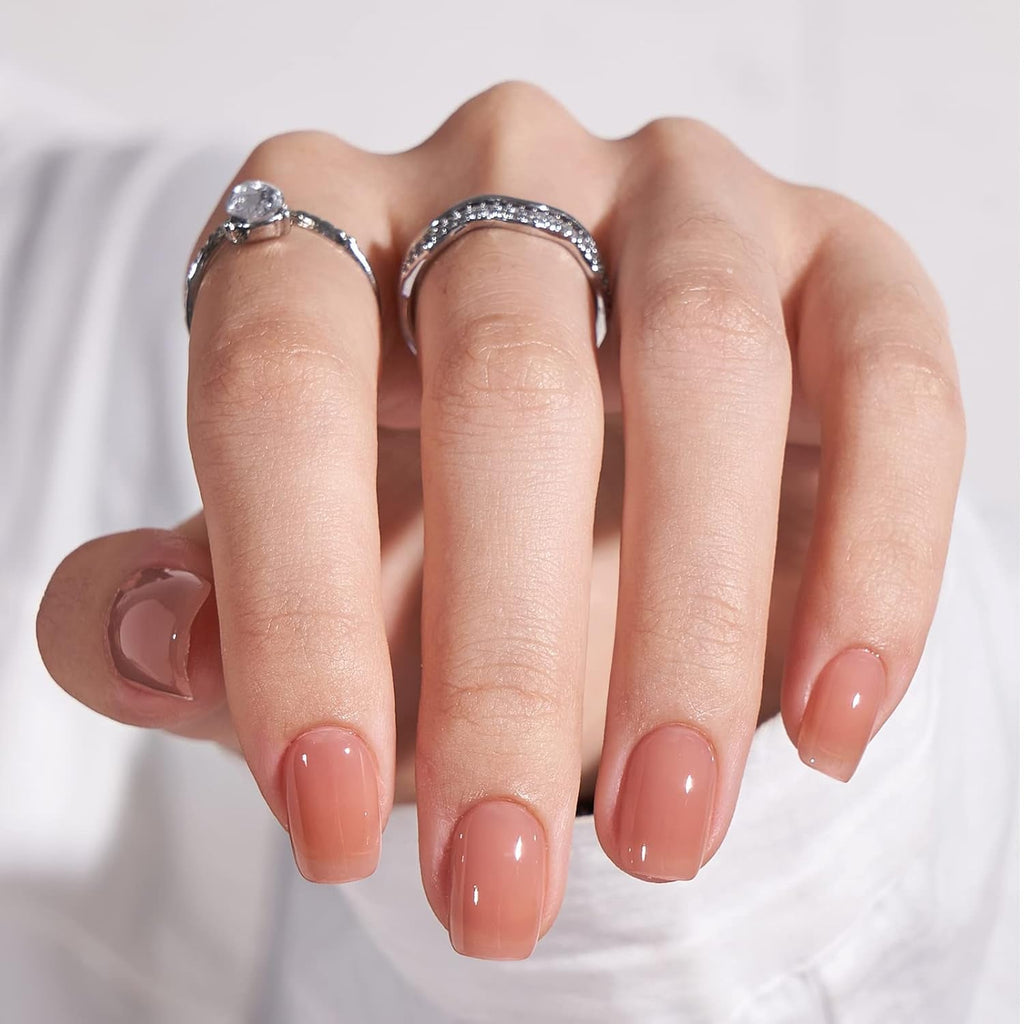 Btartbox Unghii False Scurte și Pătrate, Model Baby Boomer, pentru Lipire, Unghii False Albe, Roz Gradient, Unghii Artificiale Scurte cu Lipici de Unghii, 30 Bucăți Unghii False Artificiale Pătrate