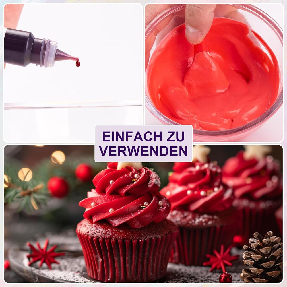 Colorant alimentar - Colorant alimentar lichid, Colorant alimentar foarte concentrat, Coloranți alimentari lichizi pentru copt, Decorare tort, Fursecuri, Macarons, Ouă de Paște, Aluat - 3 × 30ml (Roșu de Crăciun)