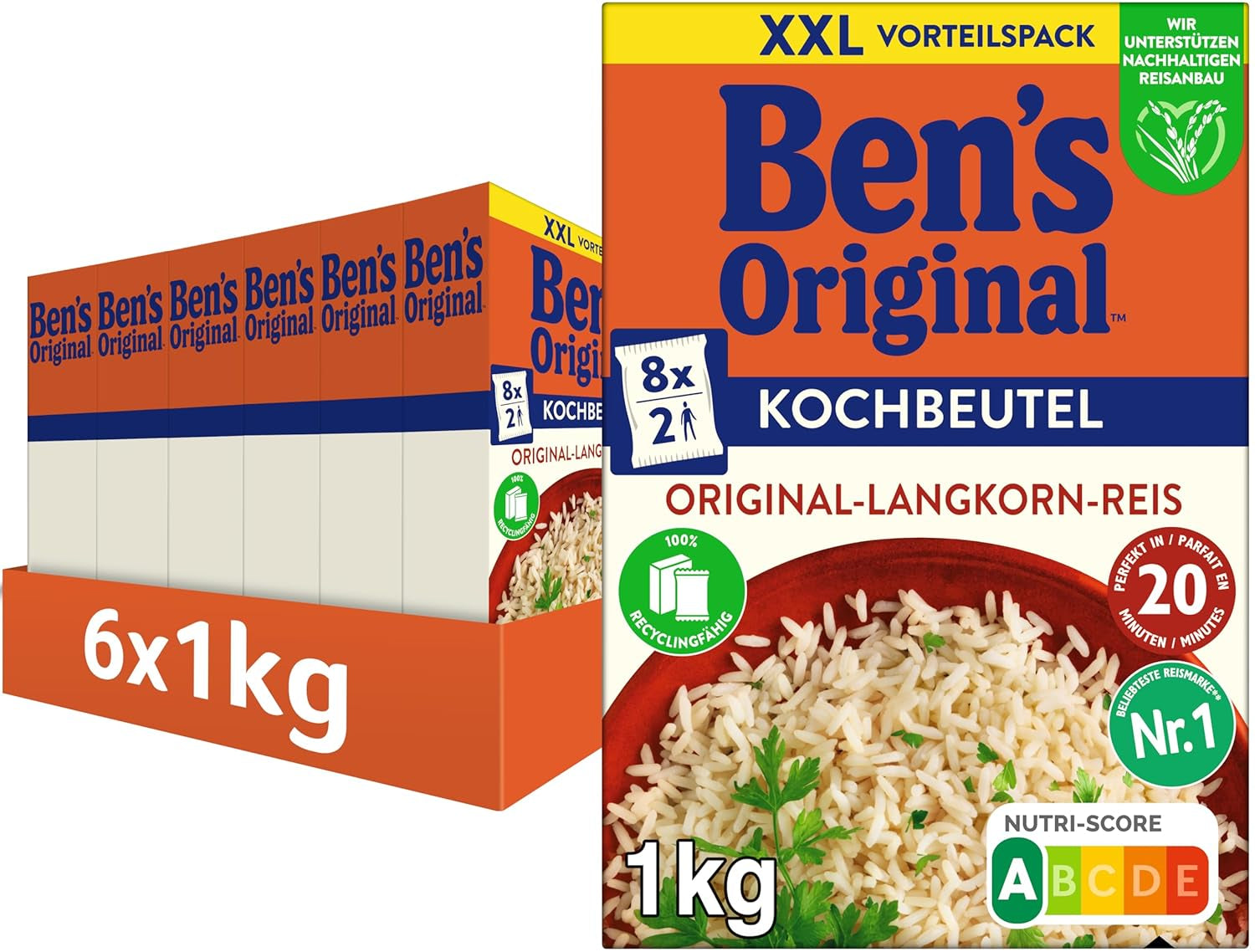 BEN'S ORIGINAL™ Dlouhozrnná rýže, vařená v sáčku, 9 x 500 g, 20 minut