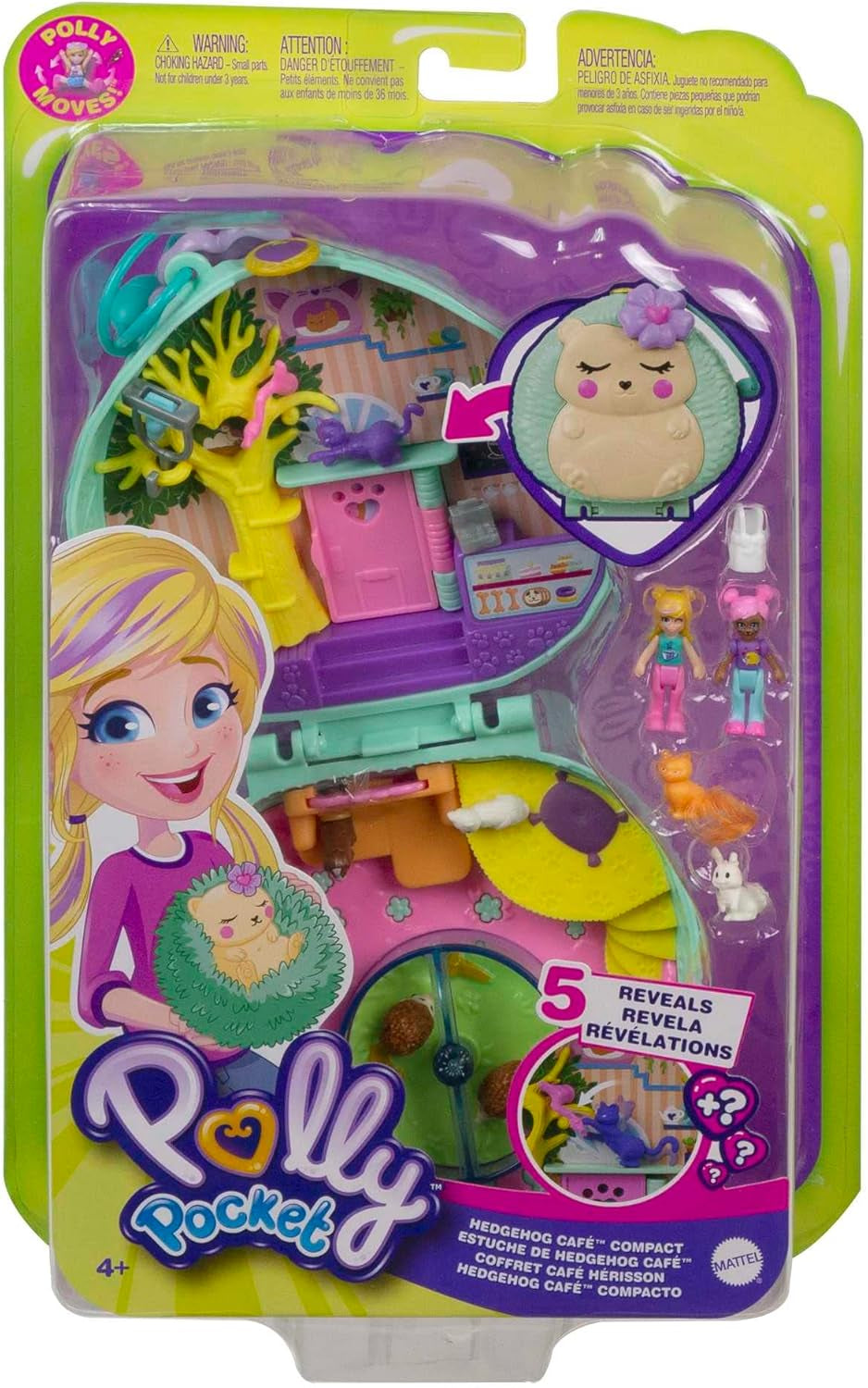Polly Pocket GTN15 - Cutie de cafea cu arici în design de cafenea și animal de companie, păpușă și prieten mic Polly, 2 figuri de animale, efecte surpriză, cadou de jucărie minunat pentru copii cu vârsta peste 4 ani Papusi Naty Shop