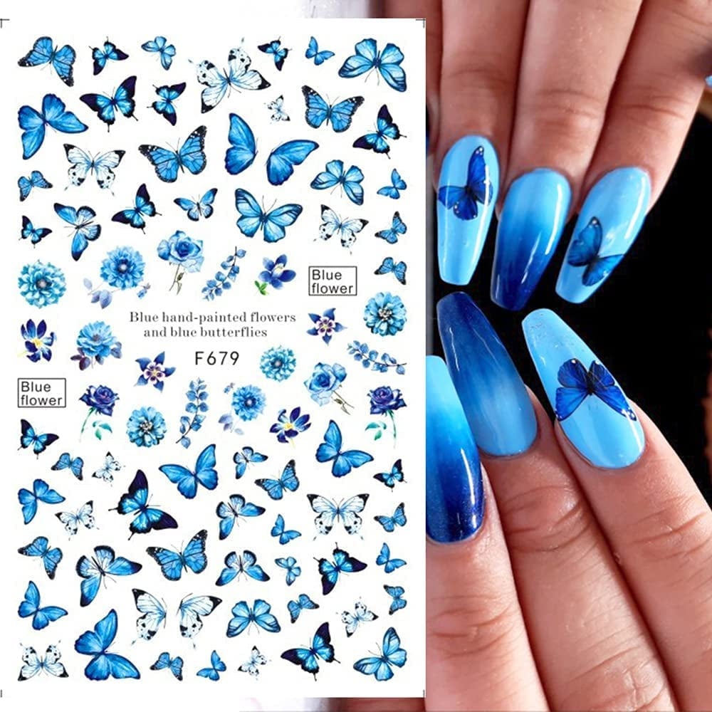 JMEOWIO Nagelsticker Schmetterling 8 Blätter Nagelaufkleber Selbstklebend Blau Schwarz Gold Schmetterling Nail Art Dekoration Nagel Design Zubehör