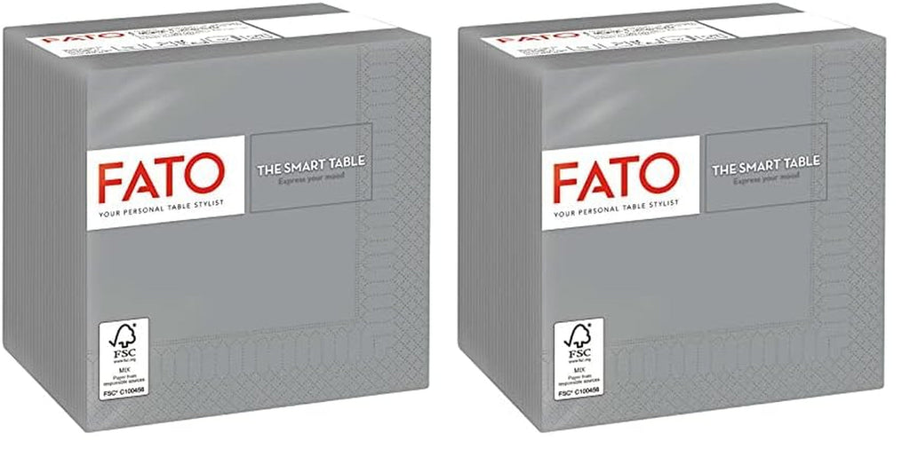 - Șervețele de hârtie de unică folosință, Ideale pentru aperitive și cocktailuri, Pachet de 100 șervețele, Dimensiune 24X24, Pliate 4 ori, 2 straturi, Culoare gri, 100% hârtie din celuloză pură, Certificat Fsc