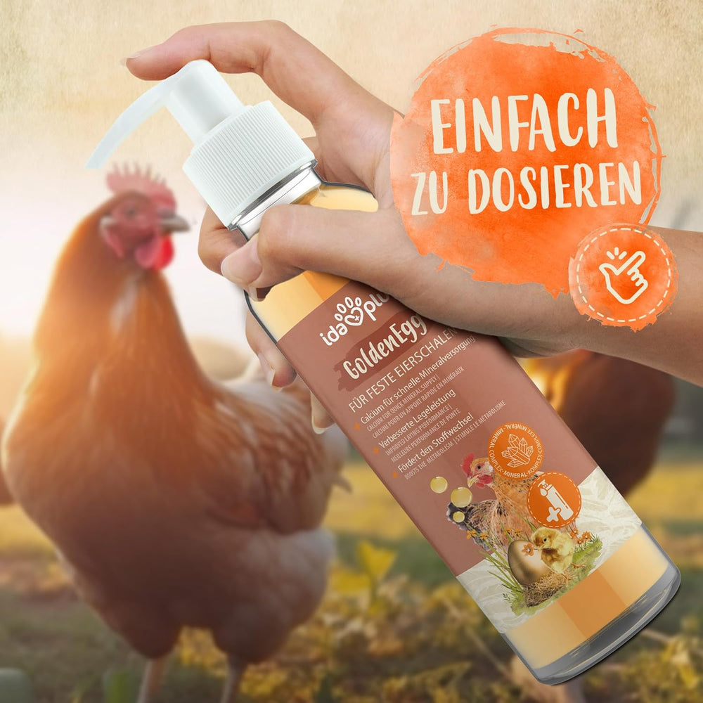 Ida Plus - GoldenEgg 200 ml - redukované Brucheier & Federfressen - podporováno Federwachstum & Federkleid - Wichtige Mineralien & Vitamine für Hühner - Beste Eierqualität bei Ihrer Hühnerhaltung