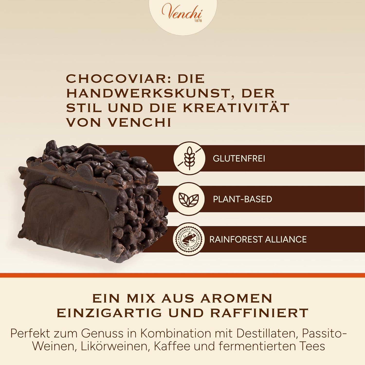 Venchi - Chocoviar kostky 75% - Pralinky s náplní "Cuor di Cacao", extra hořká čokoláda a Chocoviar granule 75% - 1 kg hromadné balení - Vegan - Bez lepku