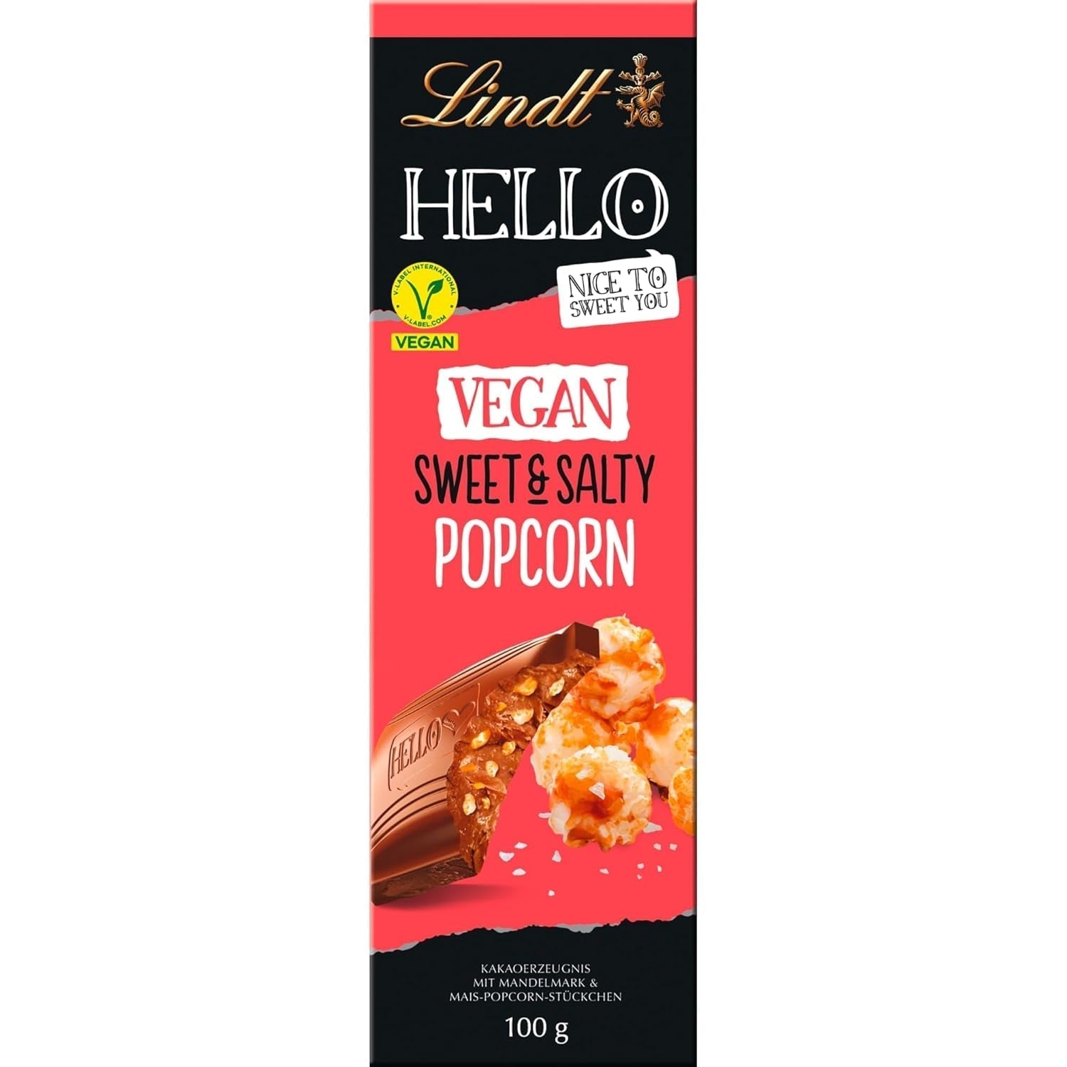 Lindt Chocolate HELLO Vegan Sweet'N Slaný Popcorn, 100 gramová tyčinka Naty Shop Výchozí název