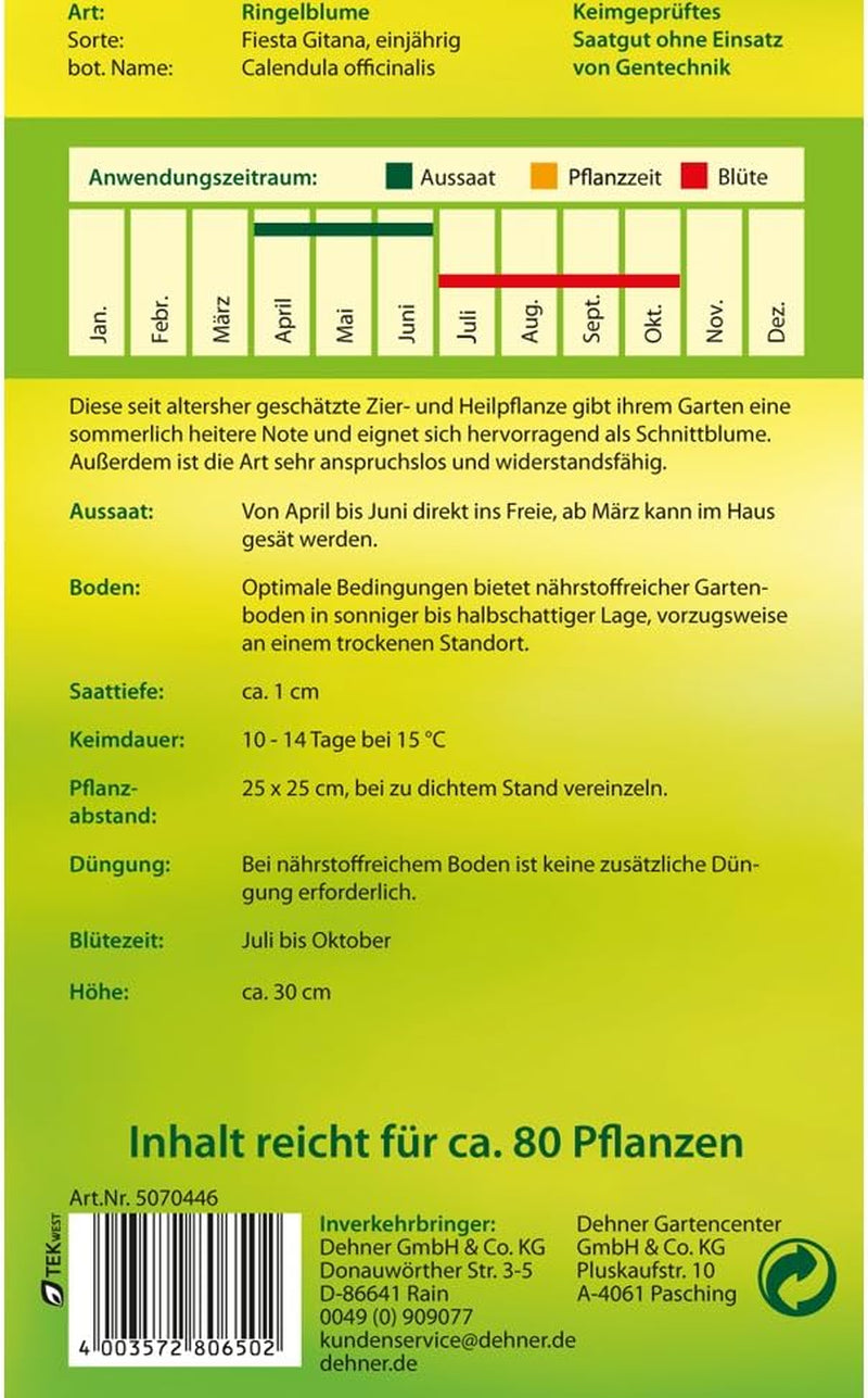 Dehner Blumen-Saatgut, Ringelblume "Fiesta Gitana", 5Er Pack (5 X 3 G)