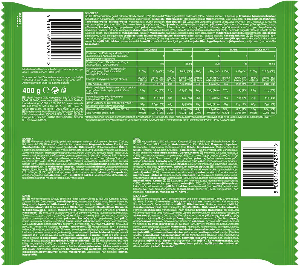 Mixed Minis, Snickers, Bounty, Twix, Milky Way, Čokoláda hromadné balení, Jedno balení (1 x 400 g) (balení 5 ks)