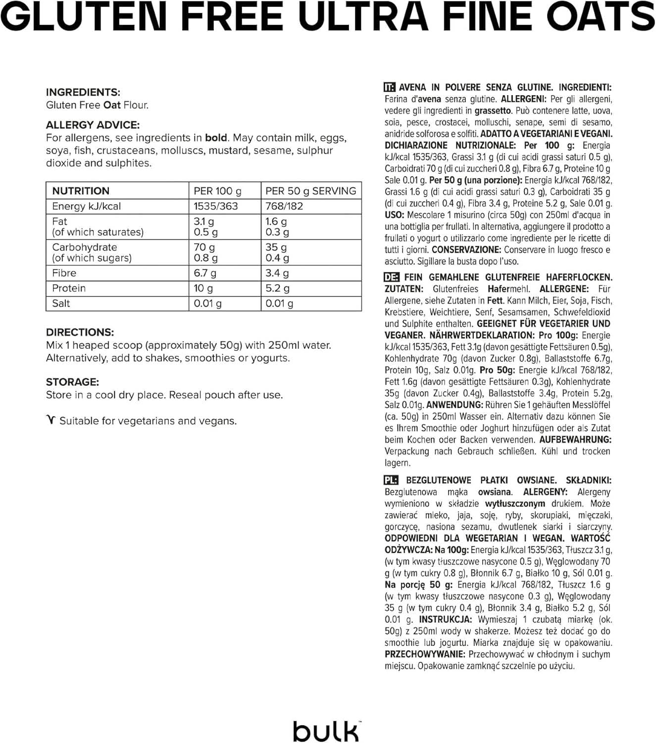 Jemně mletý oves ve velkém, přírodní skotský oves, bez lepku, 2,5 kg cereálií Naty Shop