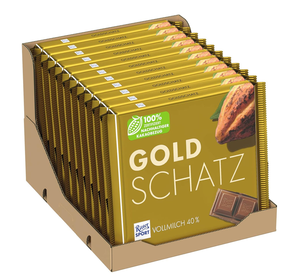 Ritter Sport - Gold Treasure - 11 x 250 g, Jemná mléčná čokoláda s kousky karamelu, Klasická čokoláda pro sdílení s přáteli, 11 tyčinek x 250 g