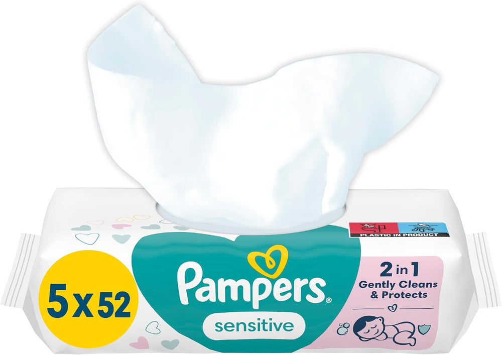 Pampers Sensitive dětské ubrousky, 15 balení 80 ubrousků, 1200 dětských ubrousků, jemné čištění a ochrana pokožky 2 v 1