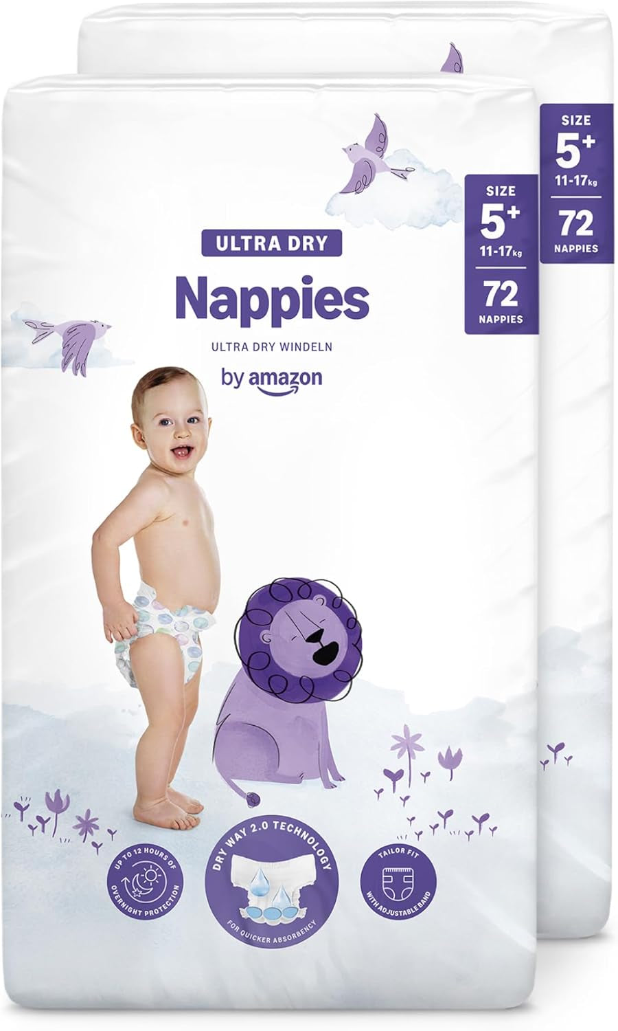 Ultra suché plenky Amazon, velikost 3 (4-9 kg) – měsíční krabička, bílá, počet 172 (2 balení po 86) (dříve Mama Bear, identický produkt)