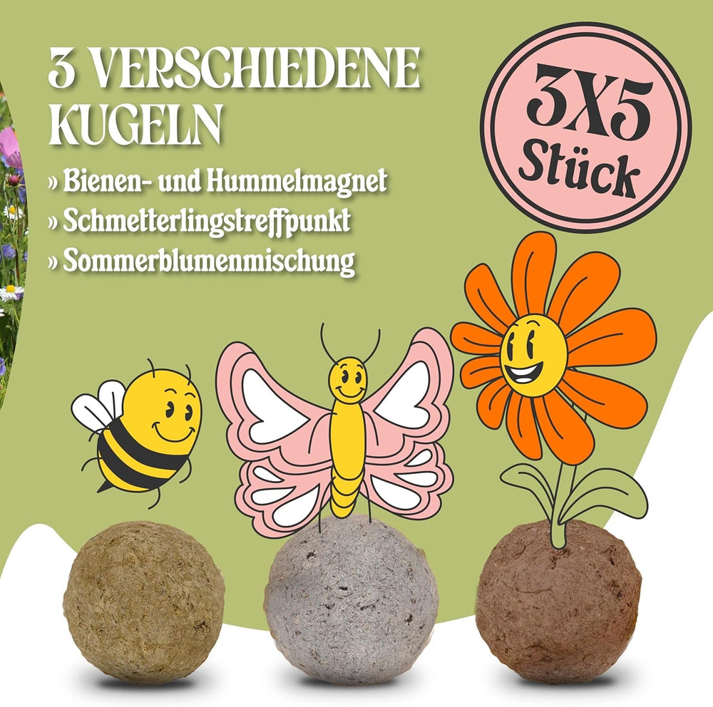 LouMaxx Set de bombe cu semințe lucrate manual 10x3, cadou cu bombă cu semințe, semințe de flori ca favoruri de petrecere, semințe sustenabile pentru cadouri de petrecere pentru copii, bile de plantare ecologice cu peste 50 de tipuri de semințe de flori