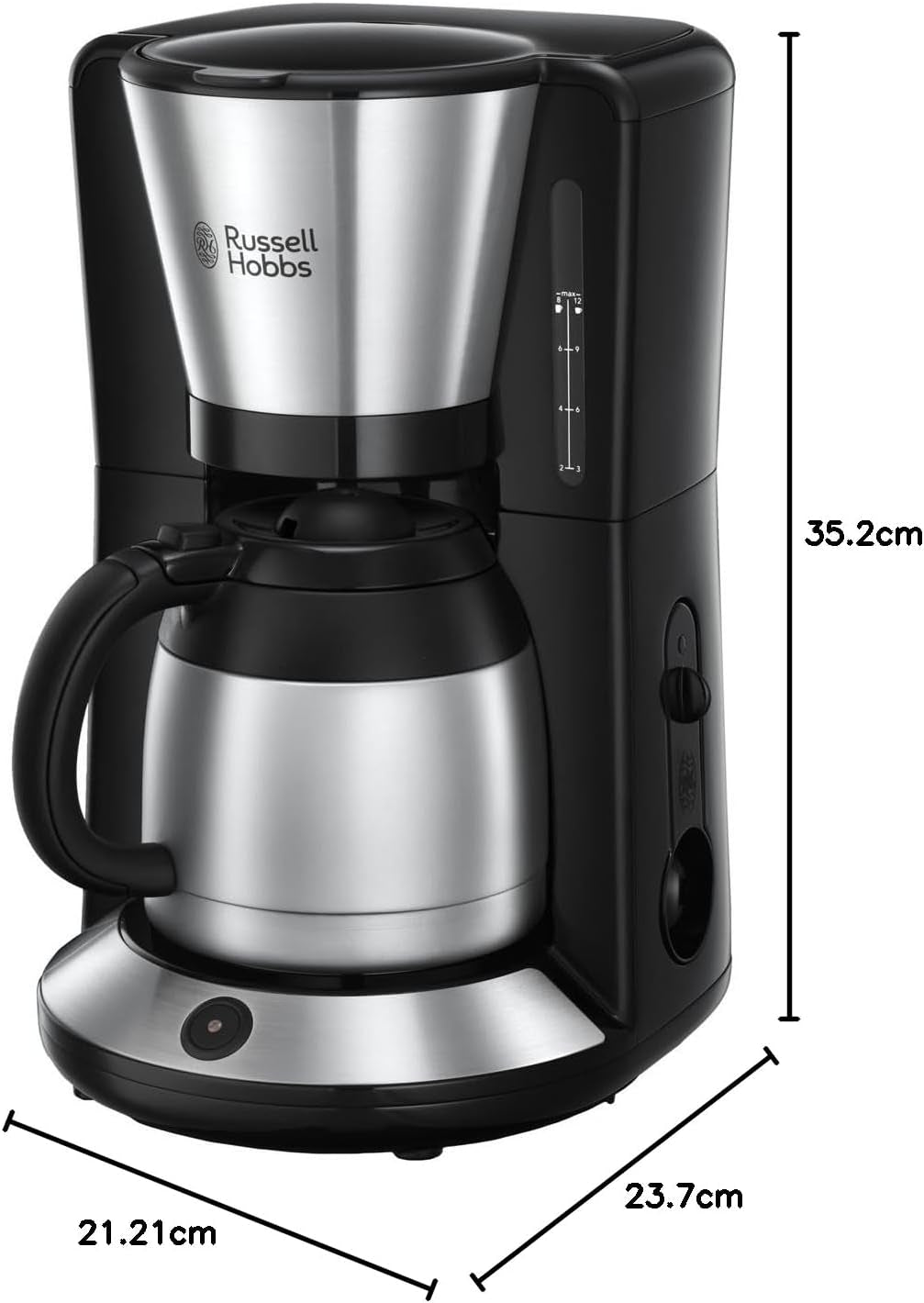 Cafetieră Russell Hobbs [Cap de duș pentru extracție și aromă optime] Adventure (1 până la 8 cești, carafă termică de 1,0 l, oprire automată, sistem anti-picurare, 1100 W) Cafetieră cu filtru 24020-56