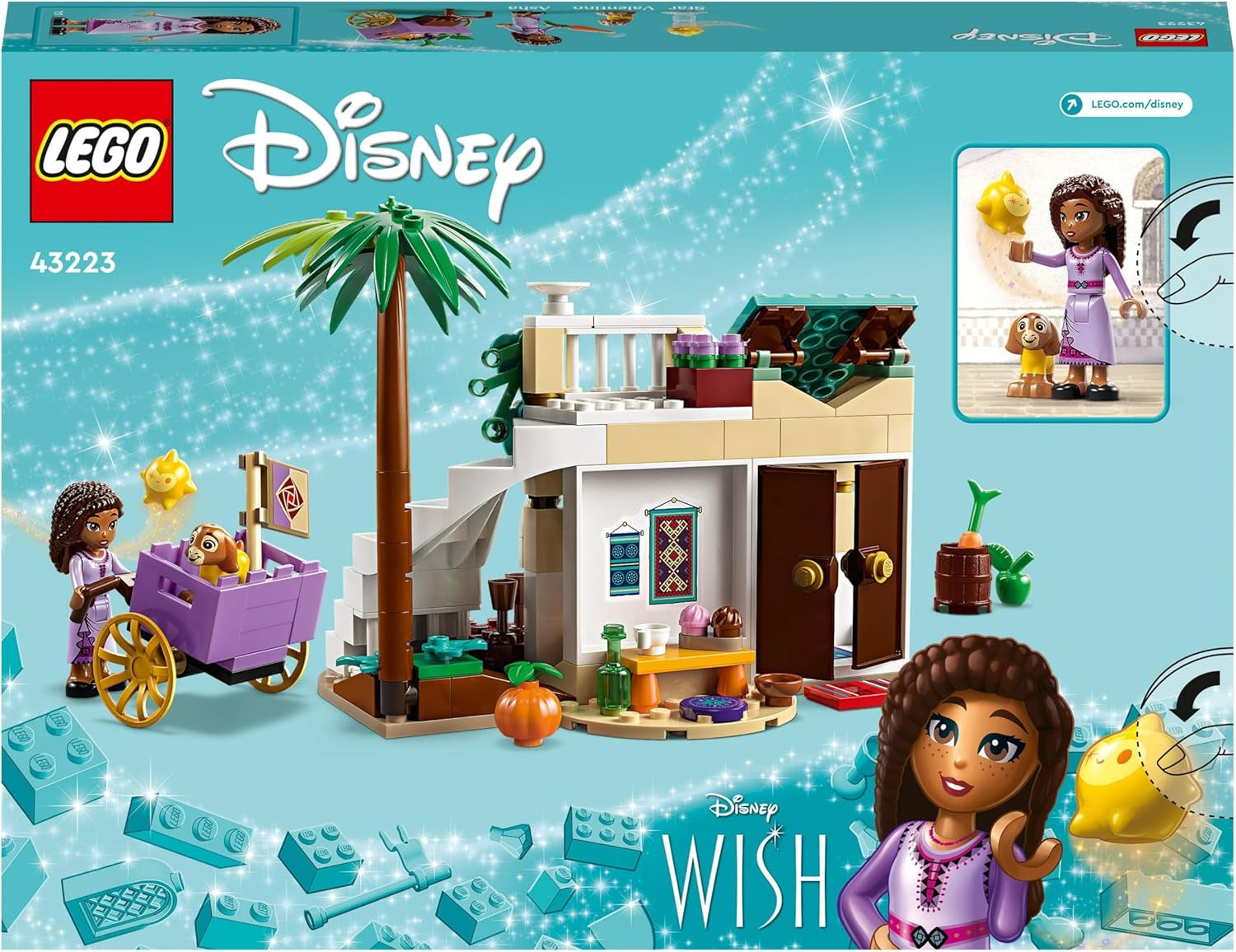 LEGO 43223 Disney Wish Asha v Rosas City, Filmová sada přání s trhem, Minipanenka Asha, Valentino jako kozička a figurky hvězd, Dárek pro děti od 6 let, Stavebnice pro dívky a chlapce Besuche den LEGO-Store