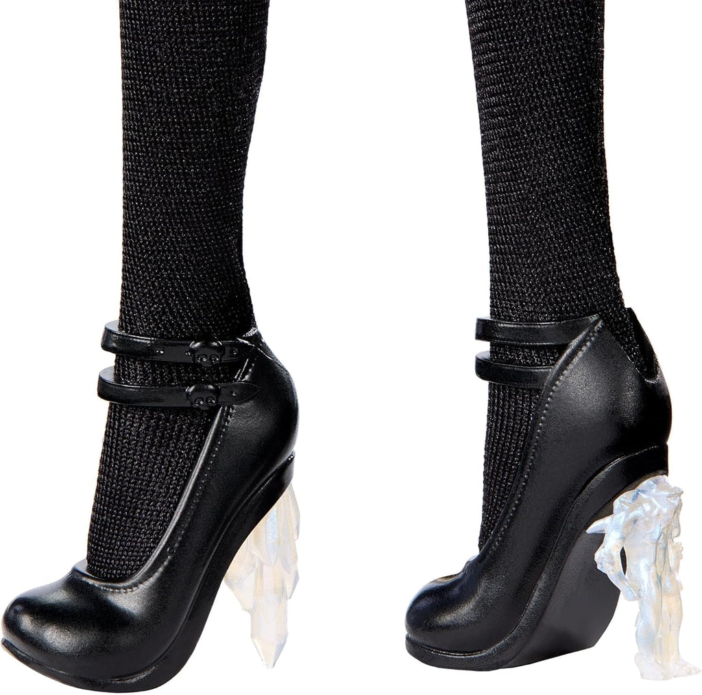 Păpușă Monster High Wednesday, figurină de colecție Rave'N Wednesday în rochie gotică neagră, inspirată de scena de dans, accesorii premium și suport pentru păpușă, HXJ03 Papusi Naty Shop