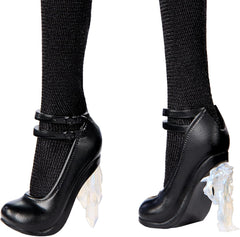 Păpușa Monster High Wednesday, figurină de colecție Rave'N Wednesday în rochie gotică neagră, inspirată de scena dansului, accesorii premium și suport pentru păpuși, HXJ03