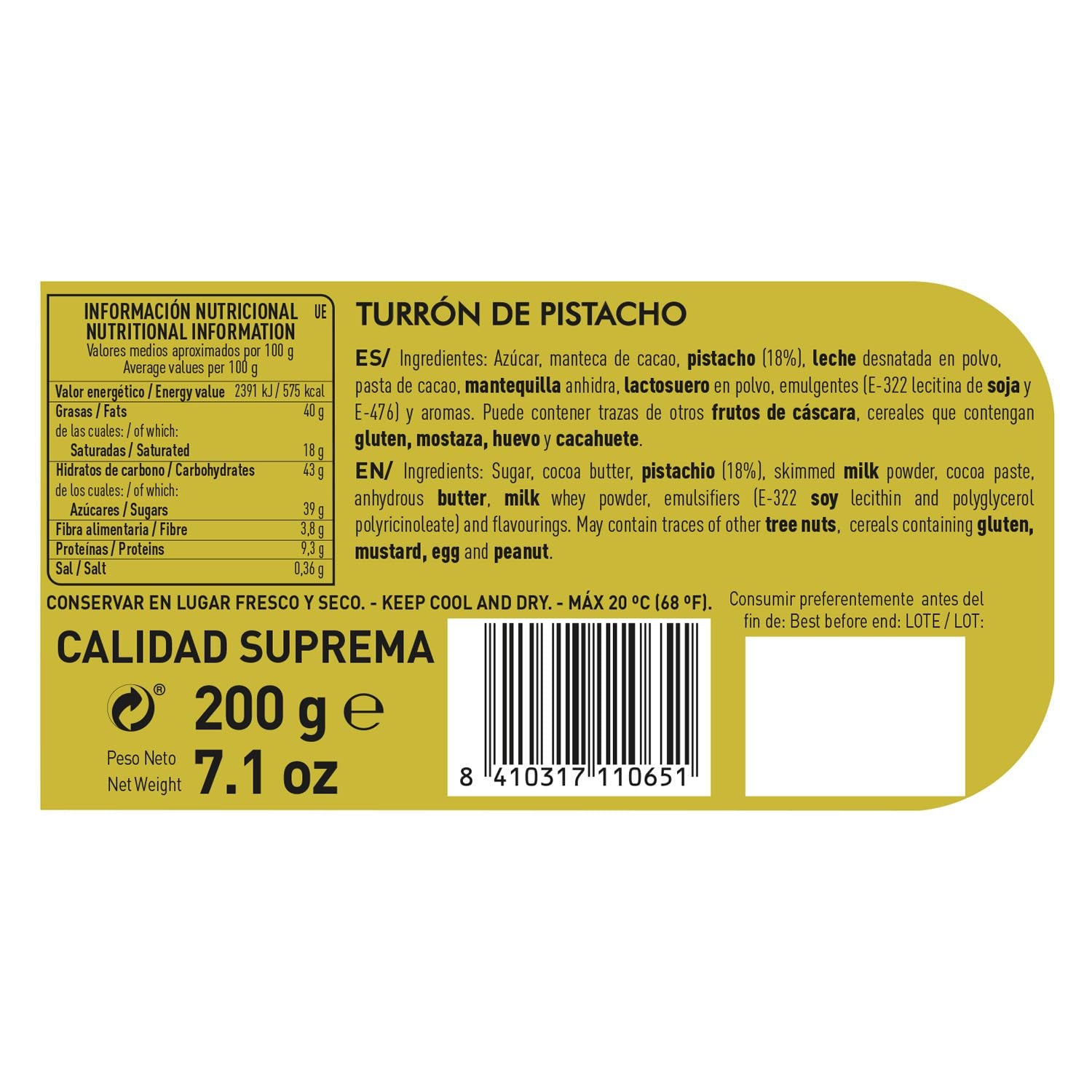 Řemeslné čokoládové pistáciové turrón, 200 g, krémová textura, špičková kvalita, jemné ingredience, autentická chuť, nejdražší turrón na světě