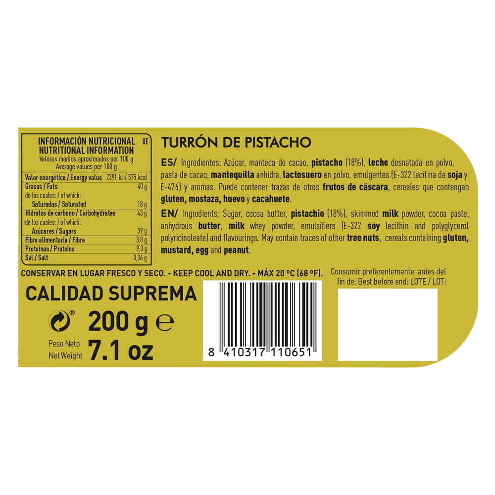 Řemeslné čokoládové pistáciové turrón, 200 g, krémová textura, špičková kvalita, jemné ingredience, autentická chuť, nejdražší turrón na světě