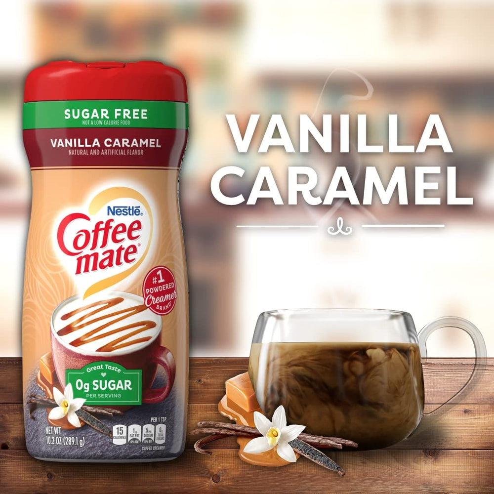 Coffee-Mate Vanilkový karamel, Prášková smetana do kávy bez cukru, Kaffeesahne Pulver - Vanille Karamell - OHNE ZUCKER! z USA