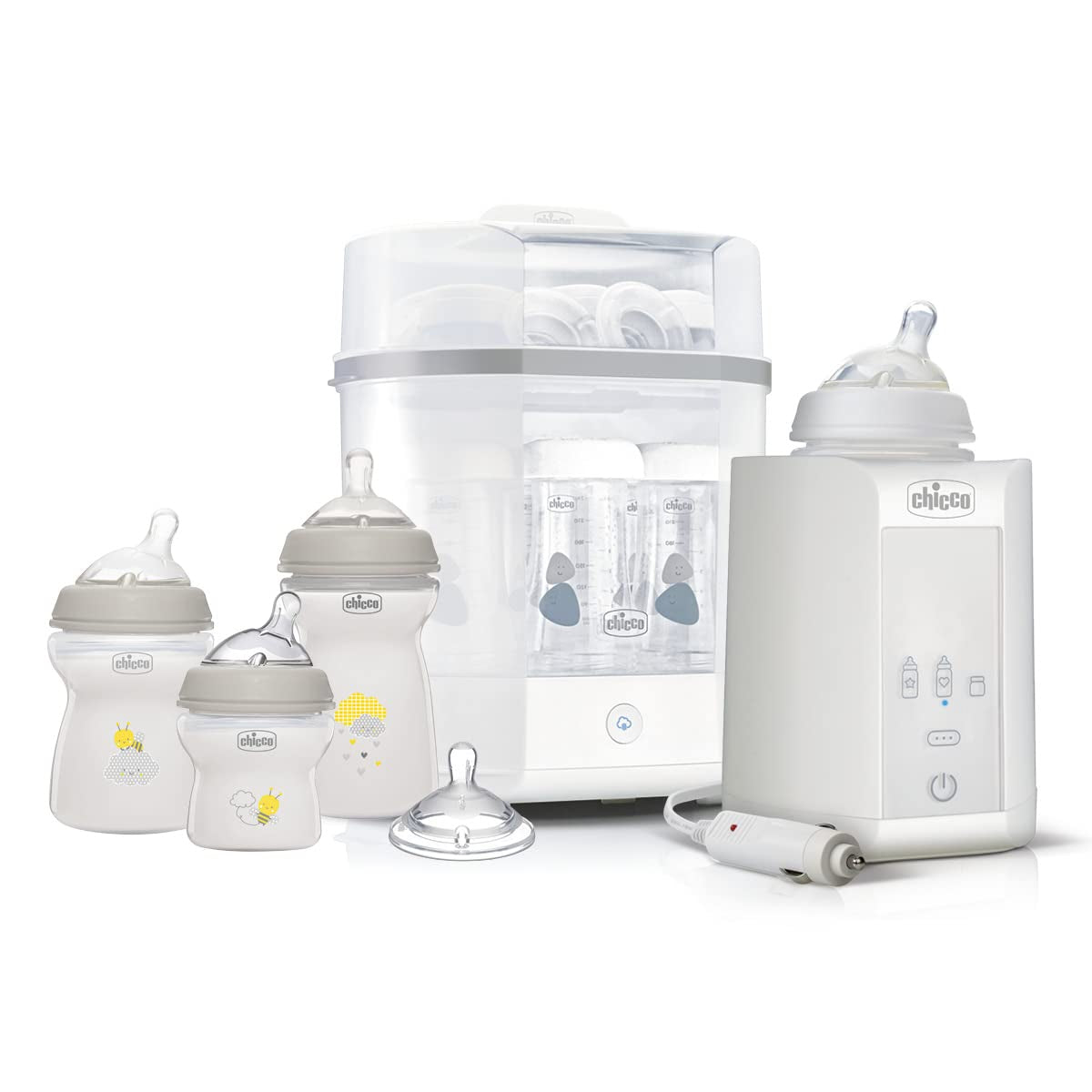 Sterilizator modular Chicco cu funcție de uscare, sterilizator pentru biberon, inel de dentiție și suzetă cu oprire automată, potrivit pentru cuptorul cu microunde, potrivit pentru sterilizarea a până la 6 biberoane de 330 ml