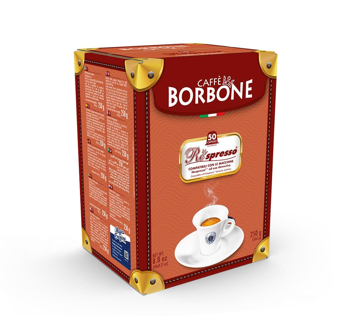 Caffè Borbone Respresso, Light-Kaffeemischung, 50% weniger Koffein als die Blaue Mischung - 50 Kapseln - Kompatibel mit Nespresso®* Haushalts-Espressomaschinen