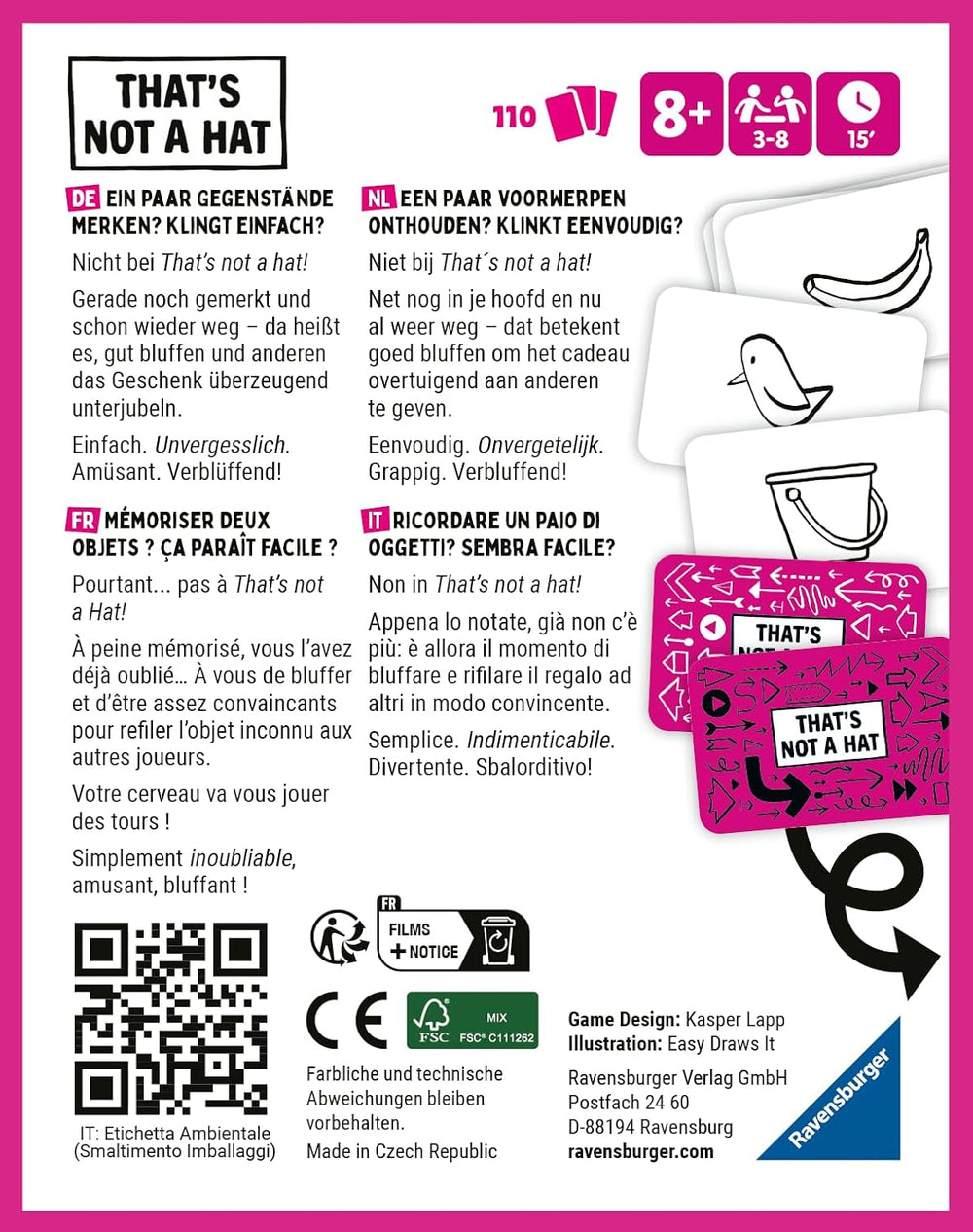 Ravensburger – 20954 To není klobouk – společenská hra, karetní hra pro 3–8 hráčů, zábavná zábava pro děti od 8 let – dárky k narozeninám