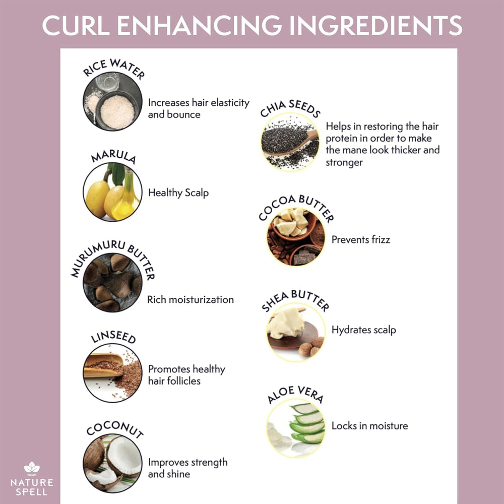 Mască de păr pentru păr creț de Nature Spell 400 ml - îmbogățită cu apă de orez și semințe de in, pentru toate tipurile de bucle, fără sulfați Masca de par Naty Shop