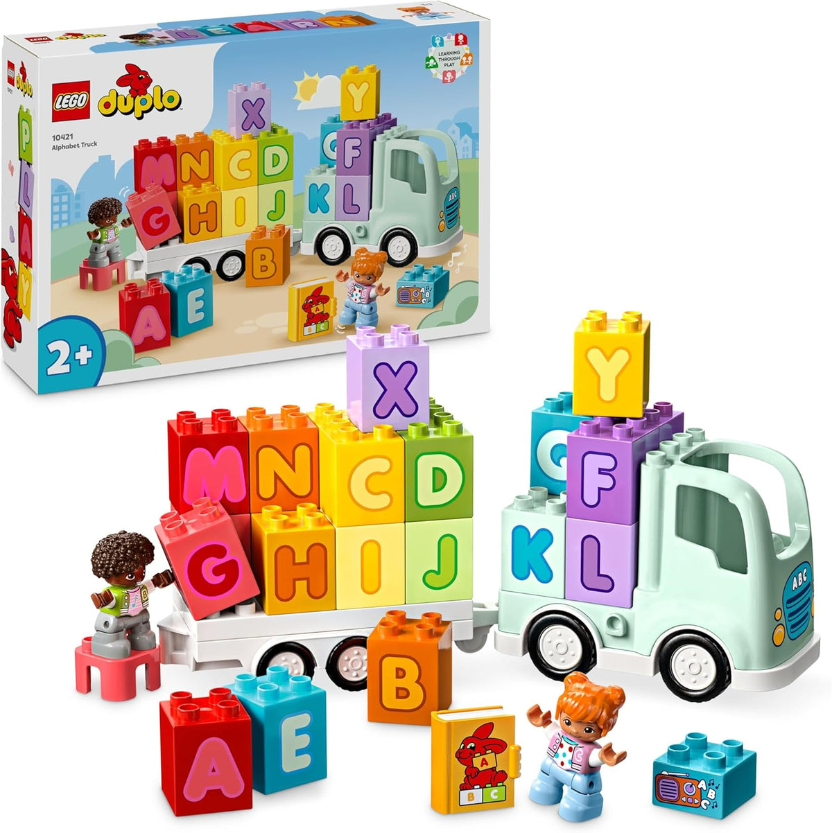 LEGO DUPLO Town ABC Truck, Lernspielzeug für Kleinkinder ab 2 Jahren, ABC-LKW-Spielzeug mit Anhänger und Buchstaben-Steinen, plus Figuren eines Jungen und eines Mädchen, Geschenk für Kinder 10421