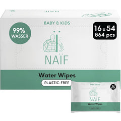 Naïf - Vlhčené ubrousky bez plastů - 864 kusů (16 balení po 54 ubrouscích) - Péče o dětský zadeček, tělo a obličej - 99% voda - 0% parfém a alkohol