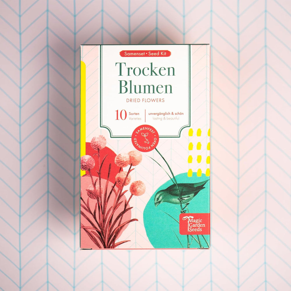 Sušené květiny – 10 druhů volně opylovaných květin – věčné a krásné – sada semínek pro začátečníky, jako malý dárek nebo pro osobní použití
