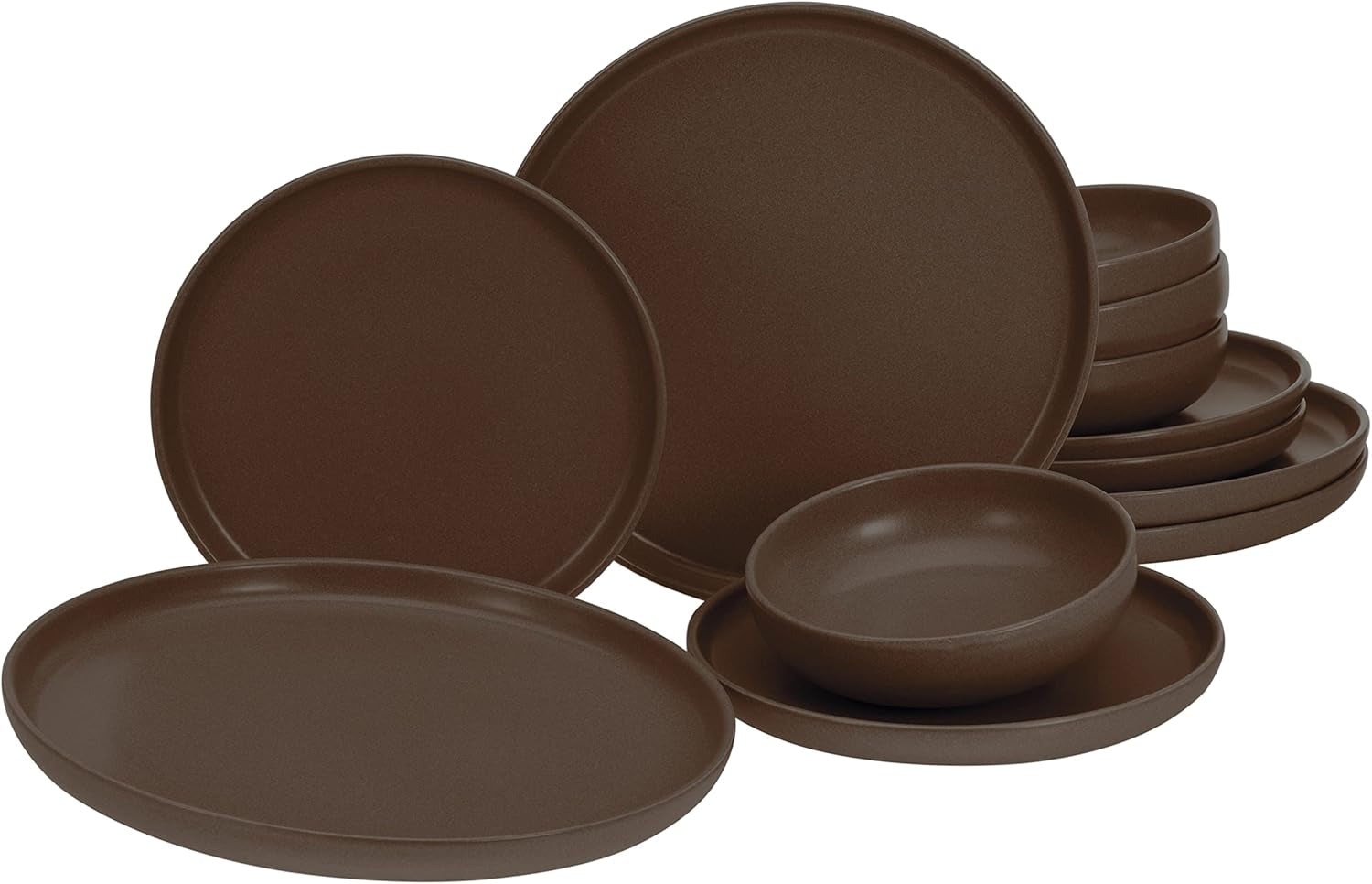 Creatable, 22979, Serie Uno BLACK, 12-Teiliges Geschirrset, Teller Set Aus Steinzeug, Spülmaschinen- Und Mikrowellengeeignet, Made in Portugal Sady nádobí Naty Shop Braun Tafelservice 12 Teilig
