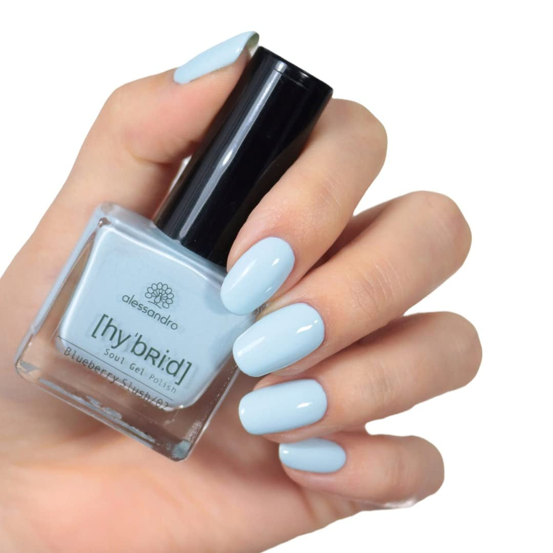 HYBRIDNÍ lak na nehty alessandro Blueberry Slush - pastelově modrý - Perfektní nehty v pouhých 3 krocích, bez LED - vydrží až 10 dní! 8 ml