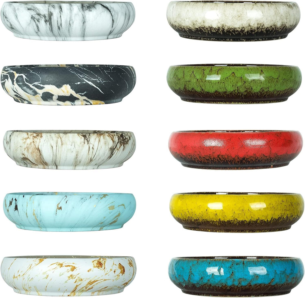 Ghiveci suculent, jardinieră mare pentru suculente cu suport, ghiveci bonsai ceramic de 25,4 cm cu drenaj, rotund, marmură, cactus, flori, jardinieră pentru interior și exterior