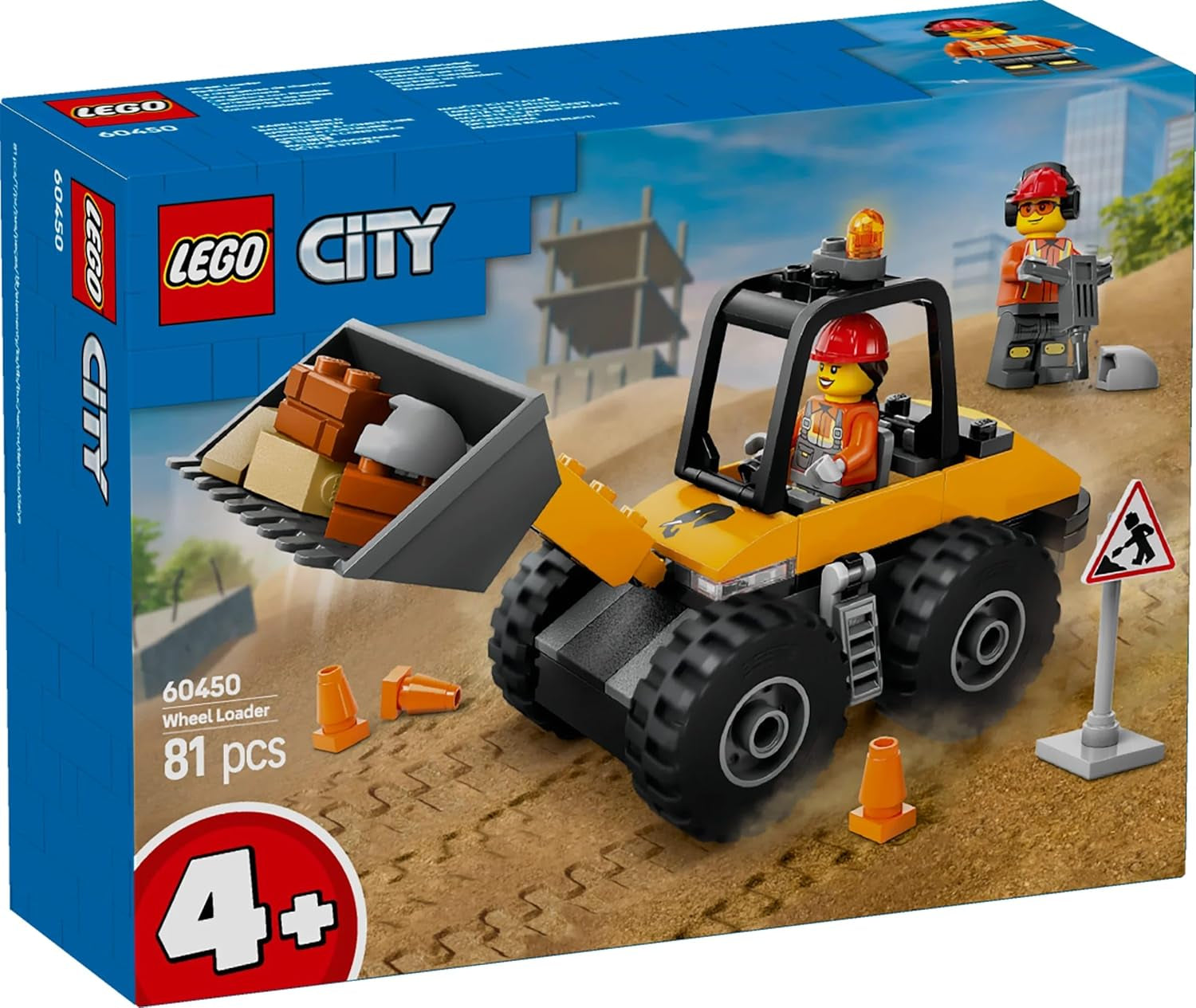 Încărcător cu roți LEGO City - Excavator de jucărie pentru copii mici, fete și băieți de la 4 ani - Set de joacă pentru vehicule - Idei de cadouri Montessori pentru preșcolari - Set cu 2 minifigurine de muncitori în construcții 60450 Seturi de constructie Besuche den LEGO-Store