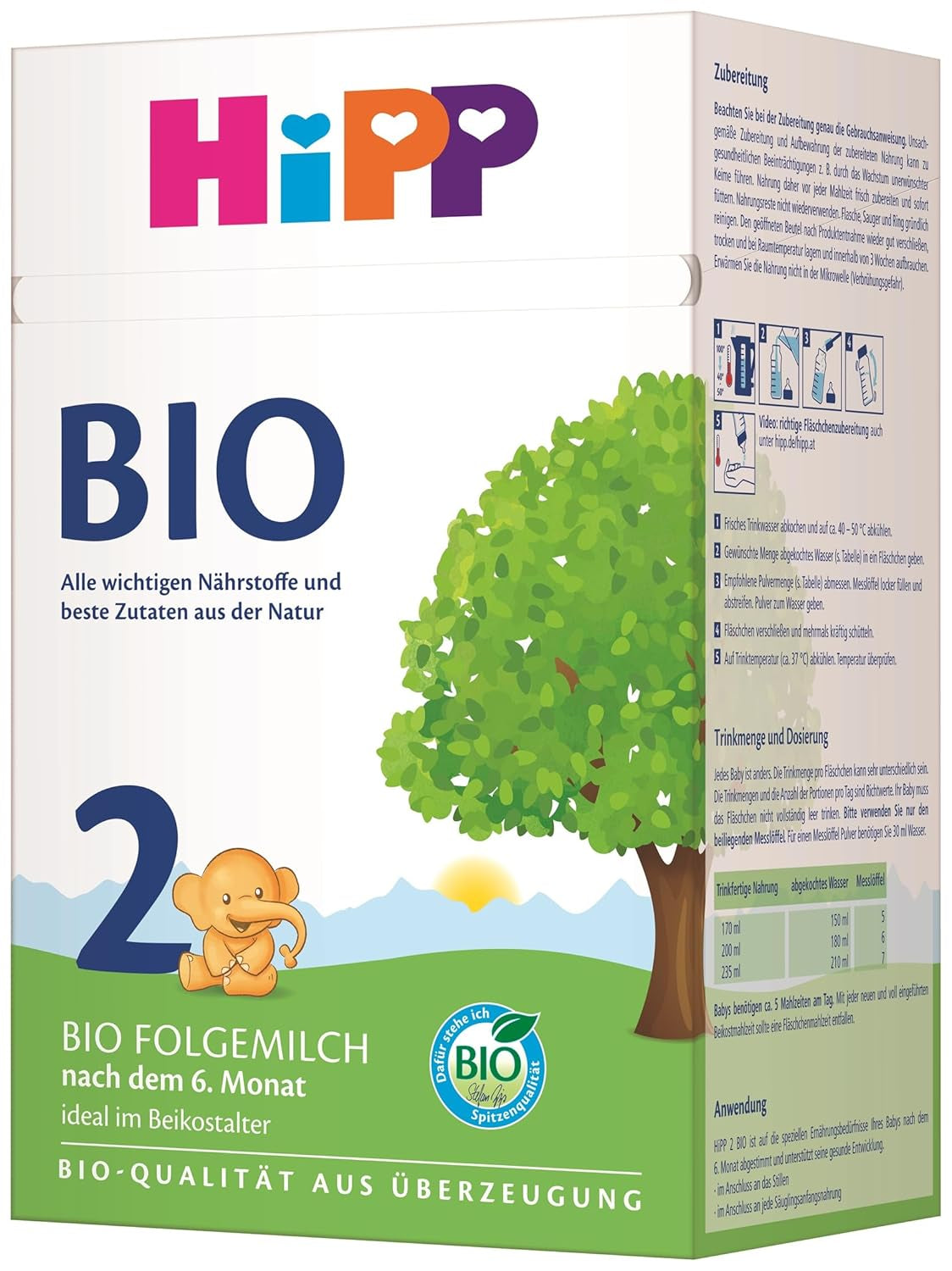 Pokračovací mléko HiPP 2 Bio (4 x 600 g), po 6 měsících, s Omega-3 (DHA, ALA), vápníkem a snadno připravitelným organickým škrobem, nejlepší BIO kvality