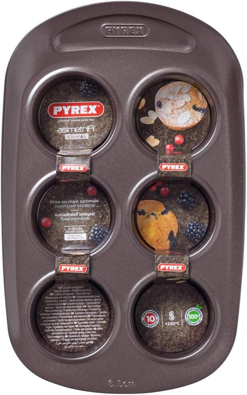 Pyrex BANDEJA 6 MAGDALENAS ASYMETRIA PX Muffinförmchen, Metall, Bunt, 6 Magdalena Formy a plechy na pečení Naty Shop