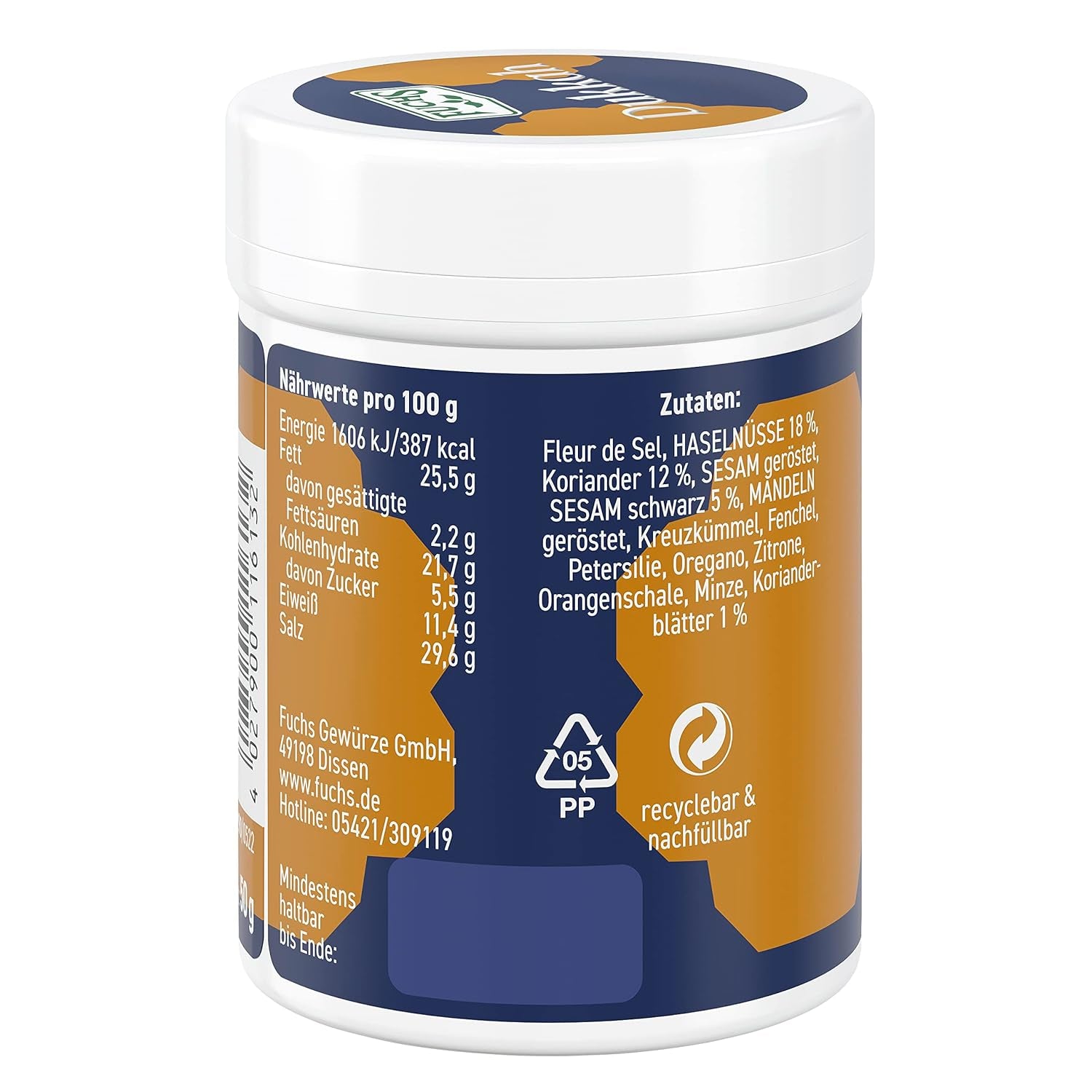 Fuchs Gewürze Gourmet Selection Naher Osten-Afrika – Dukkah Gewürzmischung, nachfüllbarer Gewürz Mix, zum Verfeinern von Fisch und Lamm, vegan, 50 g