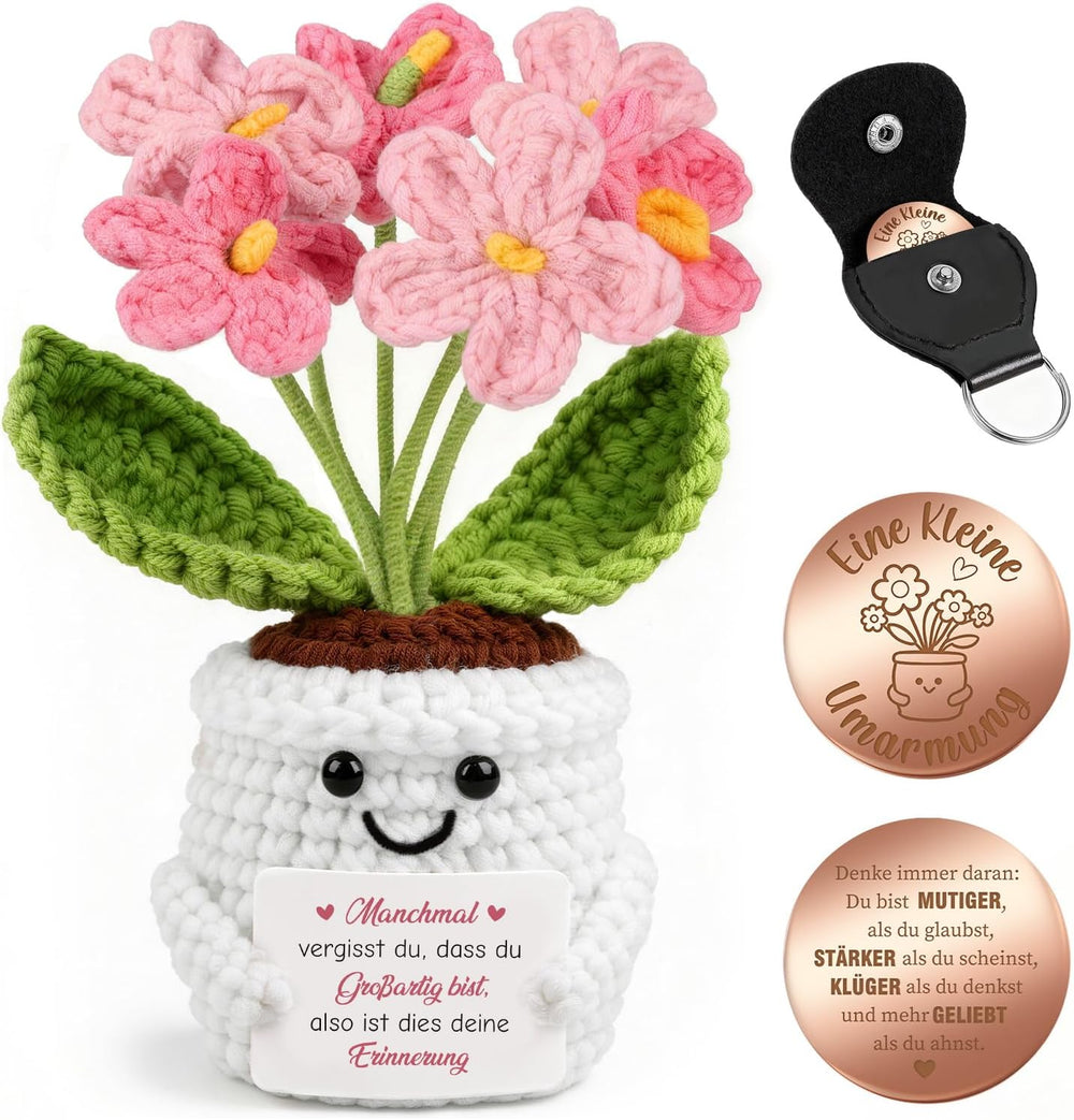 Abschiedsgeschenk Kollegin & Lehrerin Erzieherin - Pocket Hug Tulpen Blumen - Dankeschön Geschenk Für Rente, Jobwechsel & Abschied - Gehäkelte Blumen & Glücksbringer - Schlüsselanhänger