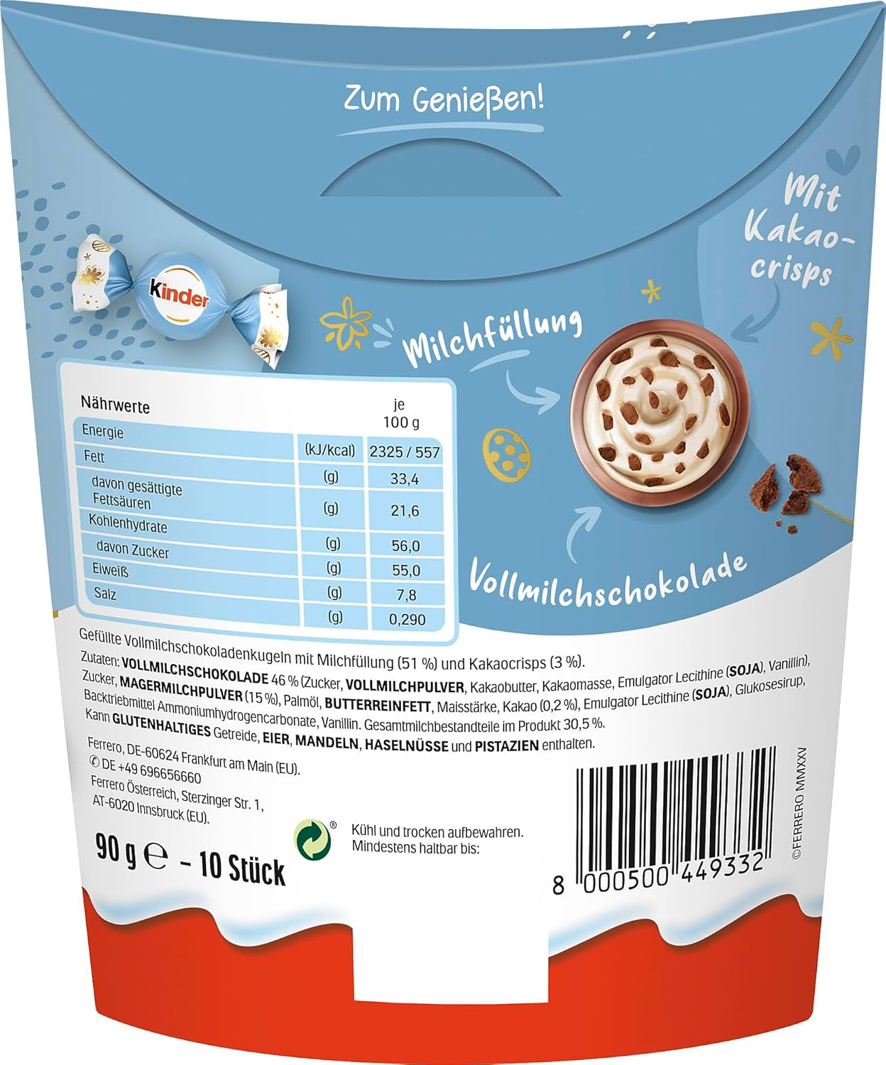 Kinder Balls Milk & Crispy Bits Sensations 90g – Kuličky z mléčné čokolády s mléčnou náplní a kakaovými lupínky – velikonoční čokoláda, velikonoční cukroví – velikonoční dárek a suvenýr