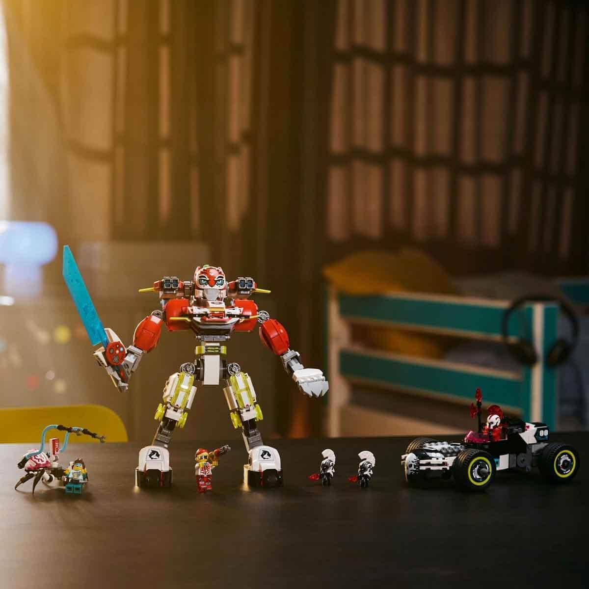 LEGO Dreamzzz Cooper's Tiger Mech a Zero'S Hot Rod Car, Autíčko pro děti, Dárek pro 9leté chlapce a dívky, Hrací sada 2 v 1 s robotem a minifigurkami 71497 Stavebnice Besuche den LEGO-Store