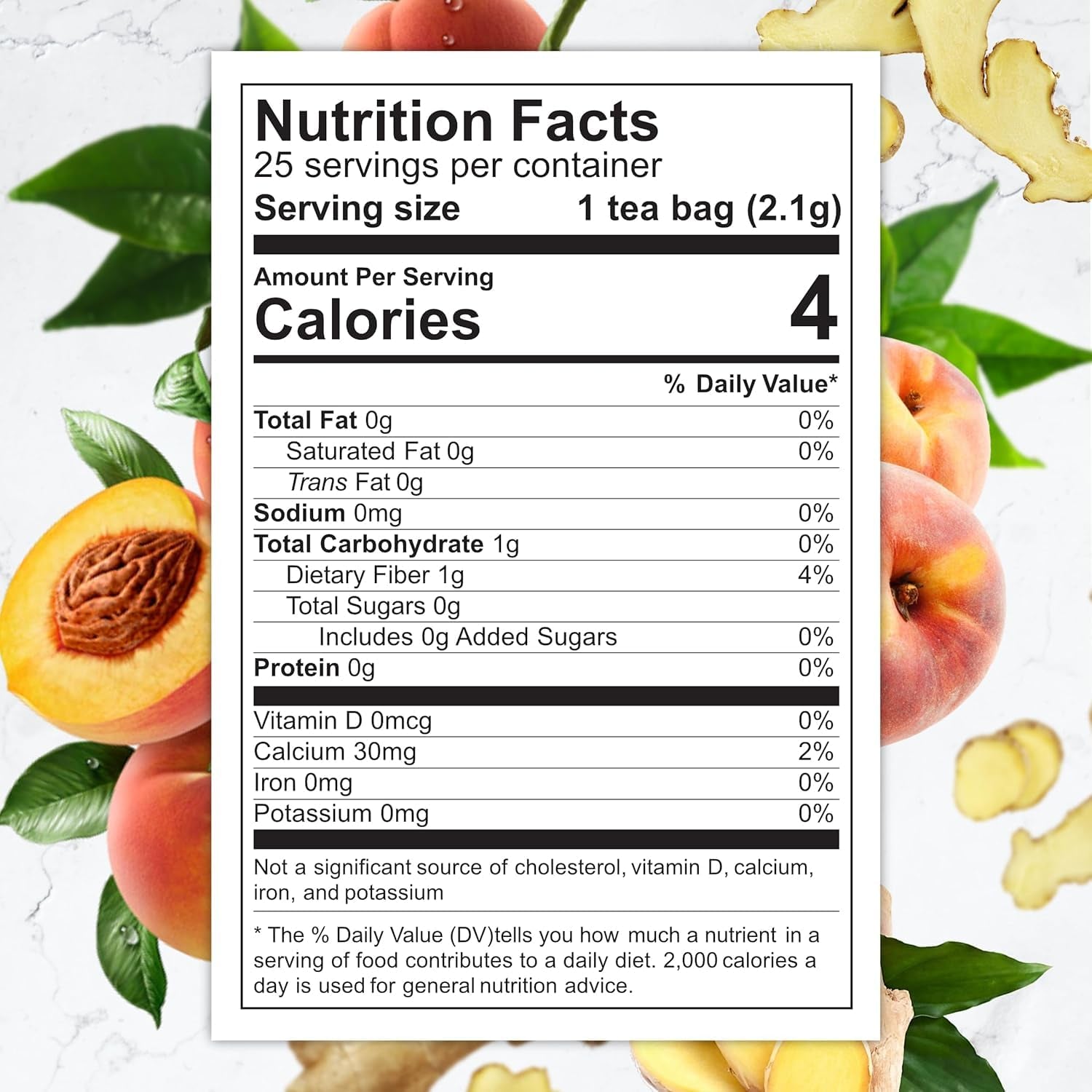 Total Tea Zero Cofeină Ceai Detox - Complet natural - Ceai din plante pentru curățare delicată, susține regenerarea ficatului, detoxifierea organismului, cura de detoxifiere - 25 pliculețe de ceai Ghimbir-piersică