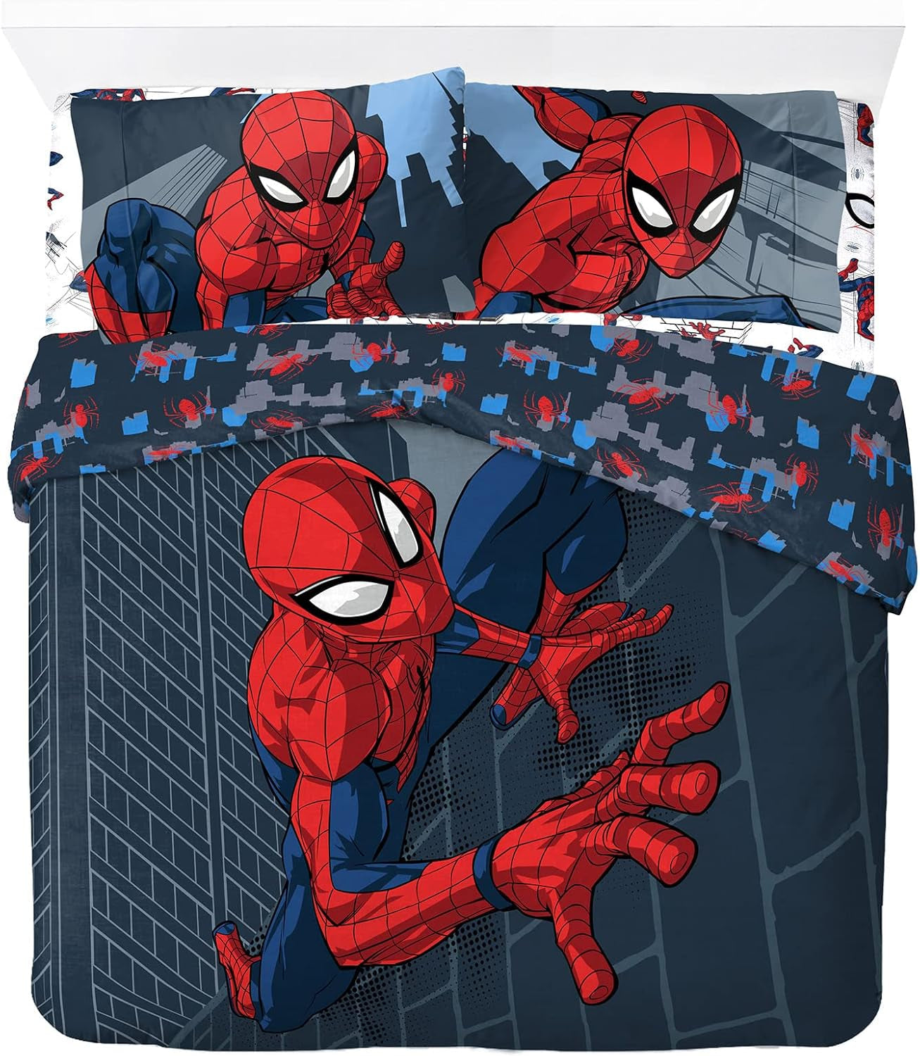 Povlečení pro děti, unisex, princezny a superhrdiny, 100% bavlna Povlečení dětské Naty Shop Blue - Spiderman 200X200/50X70 (3 kusy)