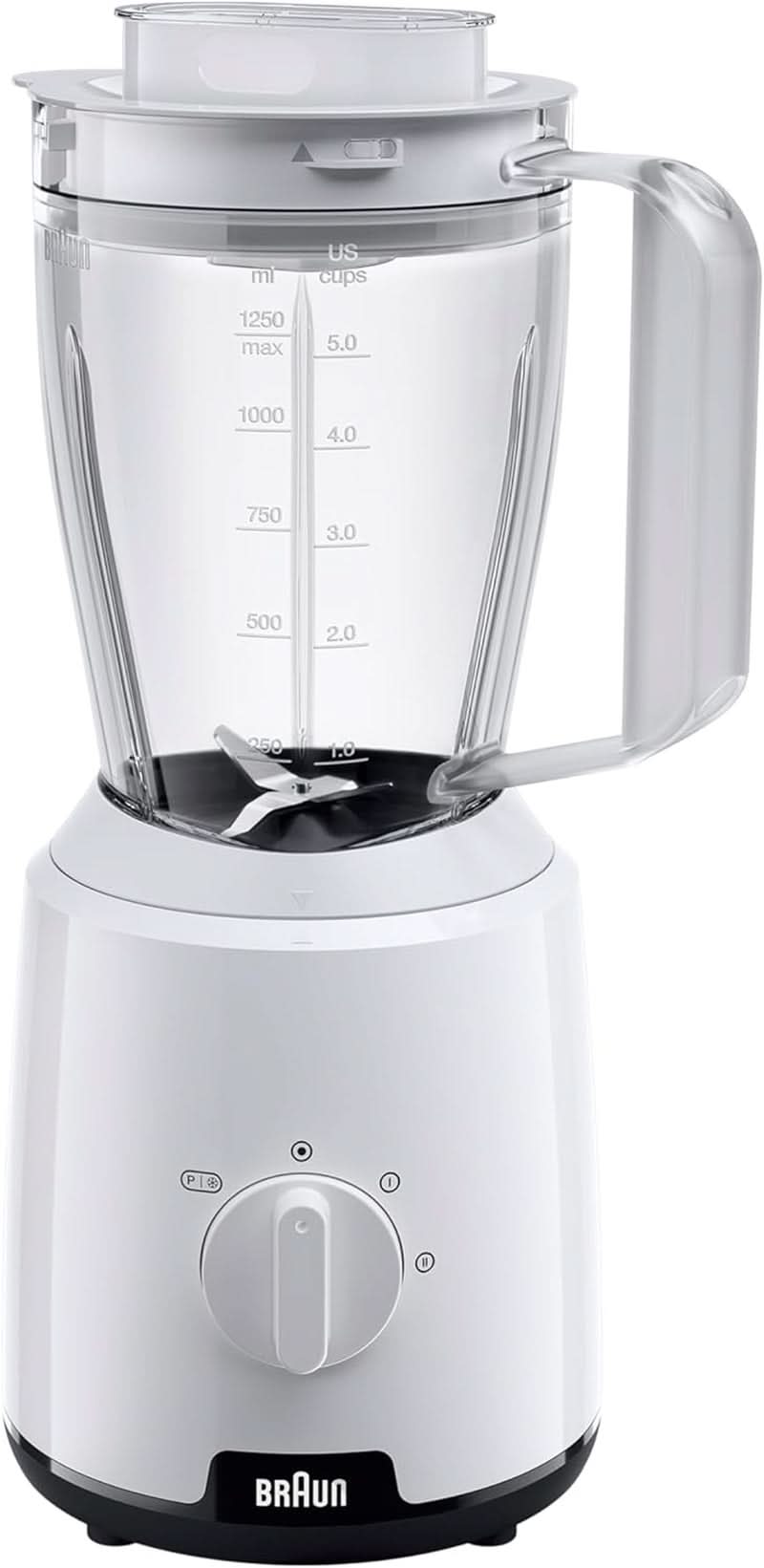 Braun Powerblend 1 JB1050WH - Standmixer Mit 1,5 L Glas-Mixaufsatz, Küchenhelfer Zum Zerkleinern, Pürieren & Mixen, Ice-Crush-Funktion, 2 Geschwindigkeiten, 600 Watt, Weiß Bucatarie Naty Shop Weiß Standard-Mixaufsatz