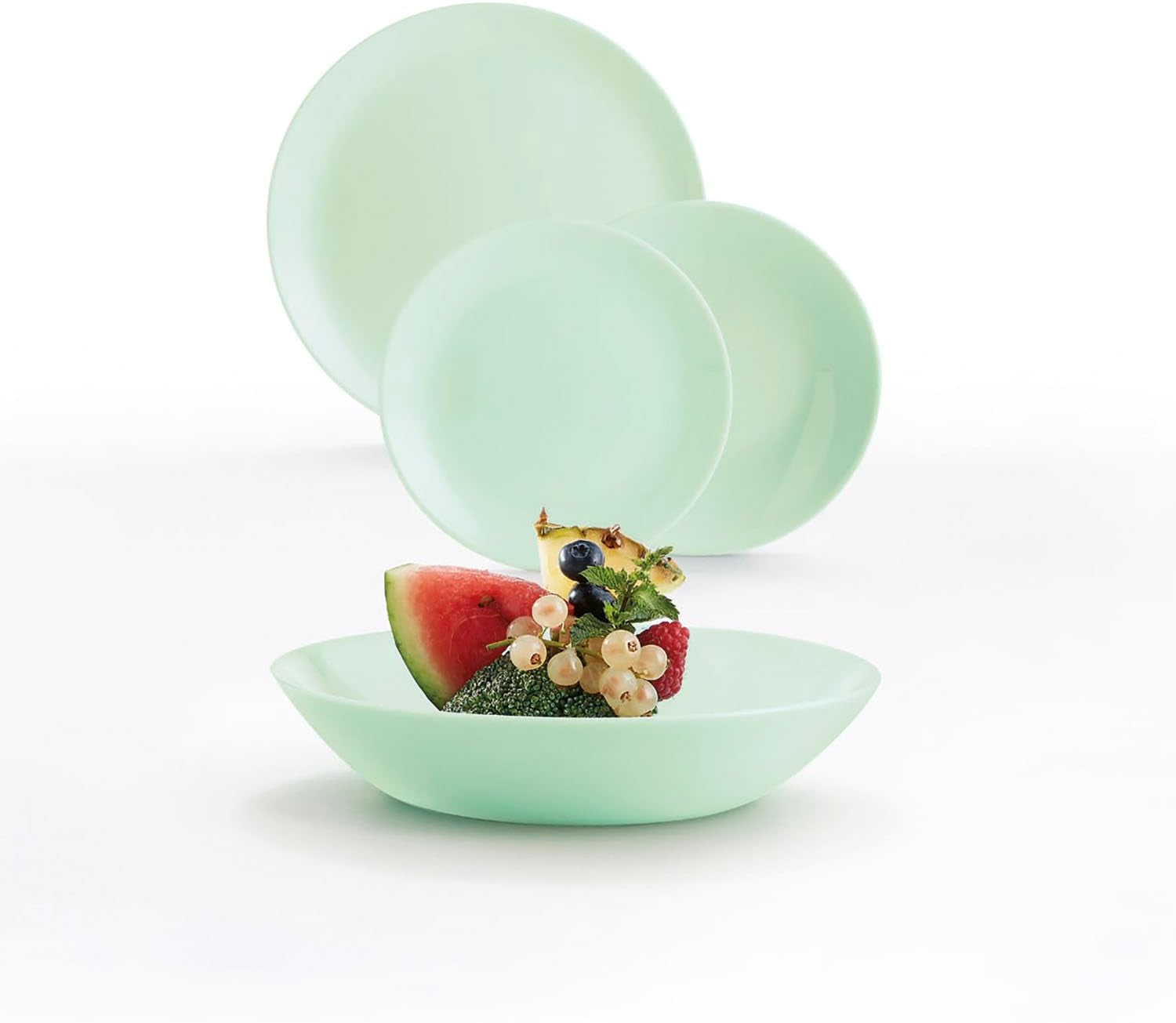 Serviciu de masă din sticlă opal, verde, 12 piese, pentru 4 persoane