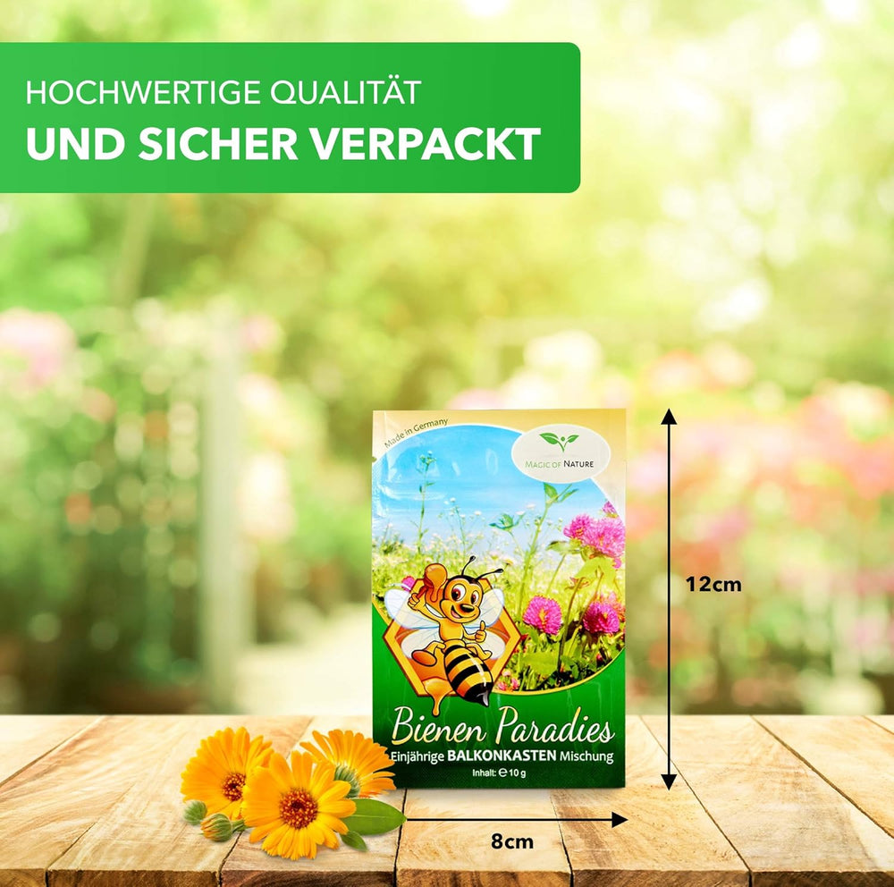 Magic of Nature Balcony Box Mix - 10g Semena - Rostliny šetrné k včelám - Snadné použití - Včelí ráj - 5 původních kultivovaných druhů - Vhodné do truhlíků a květináčů