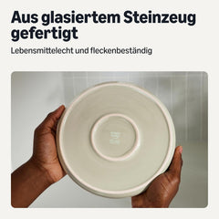 Set de veselă din gresie glazurată Amazon Basics, 18 piese, 6 seturi complete, lavabil în mașina de spălat vase, ivory