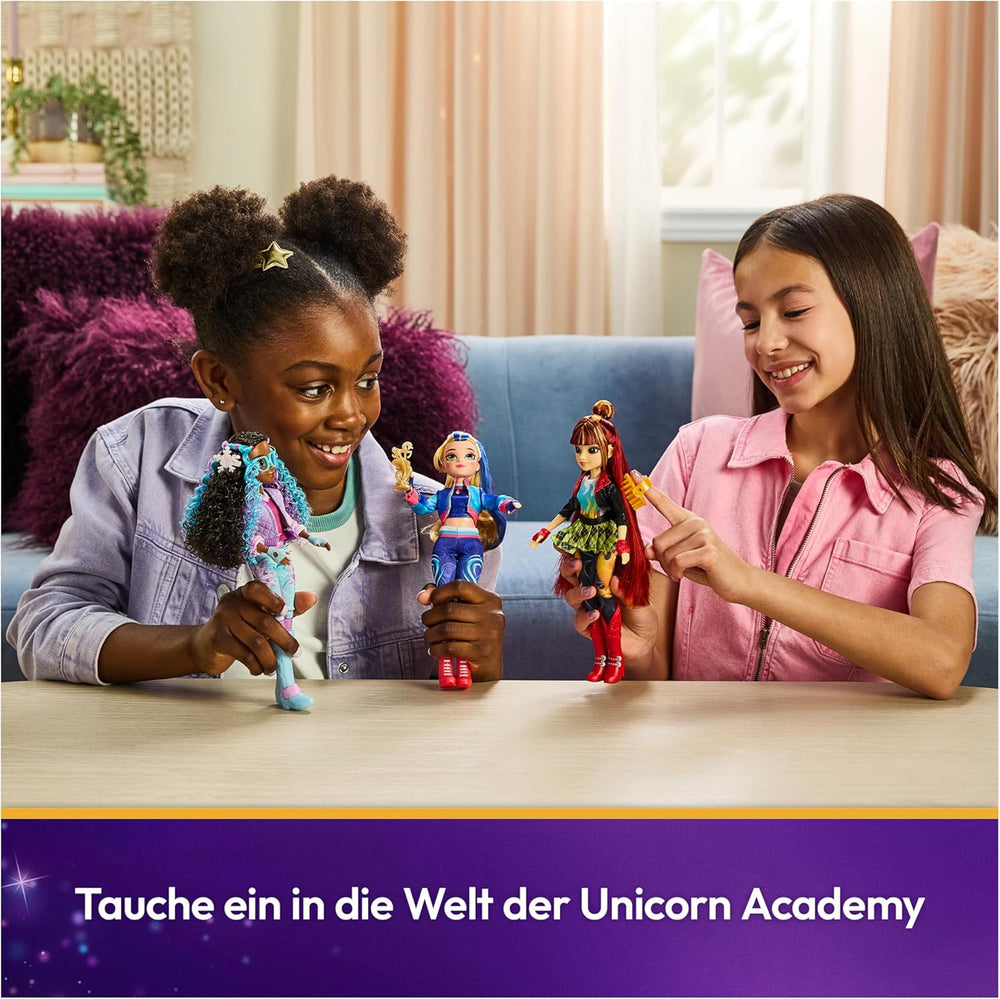 Păpușa Valentina de la Unicorn Academy - păpușa originală din popularul serial Netflix, 24 cm înălțime, cu păr natural, haine și accesorii detașabile, pentru copii cu vârsta de 4 ani și peste